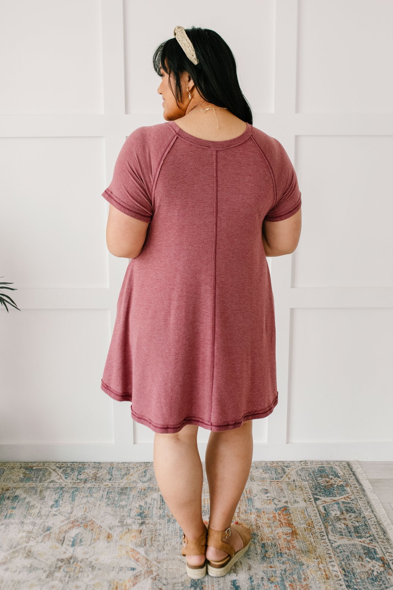 Best Of The Basic Tee Shirt Dress in Burgundy