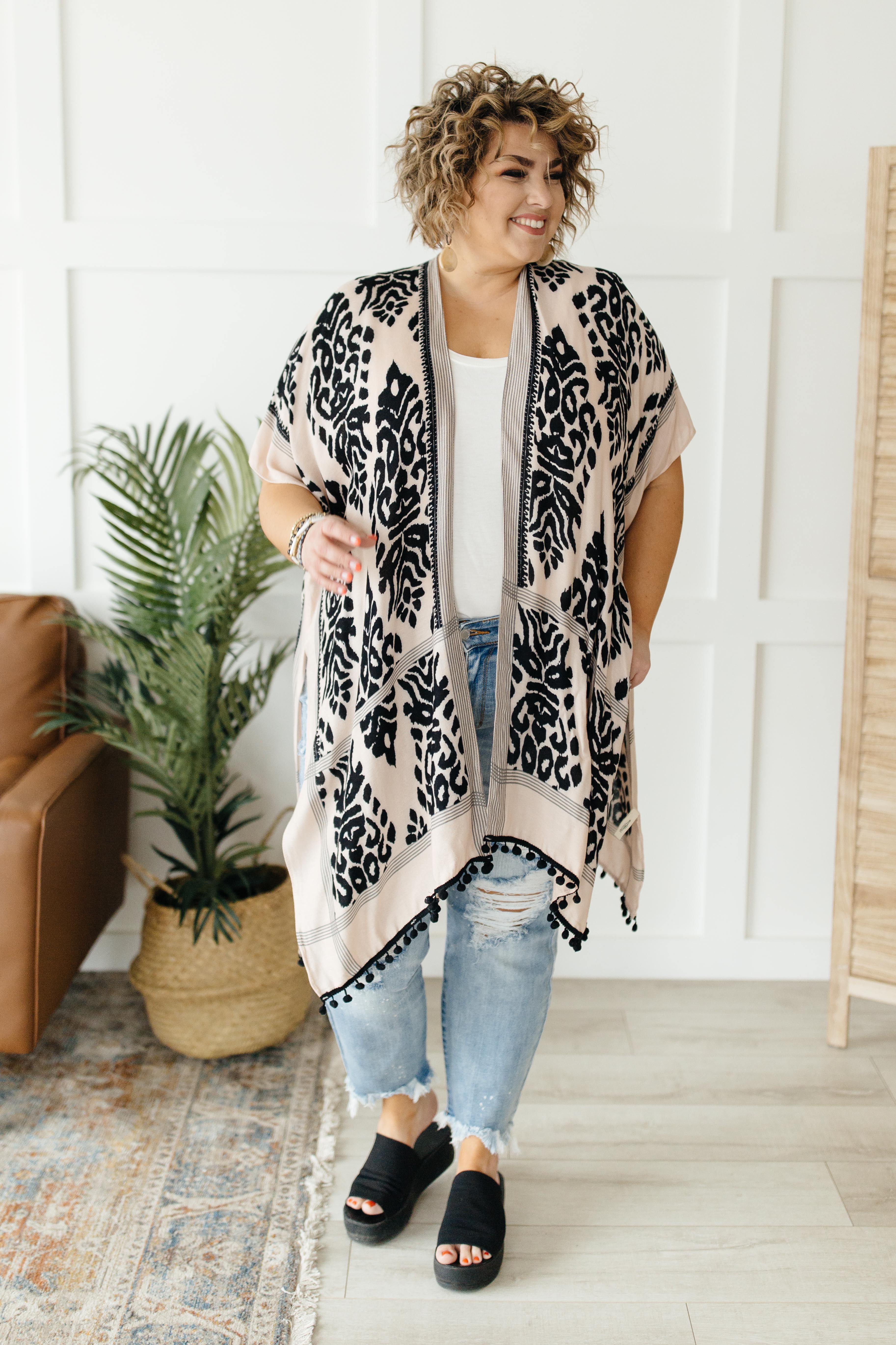 Black & Blush Print Kimono