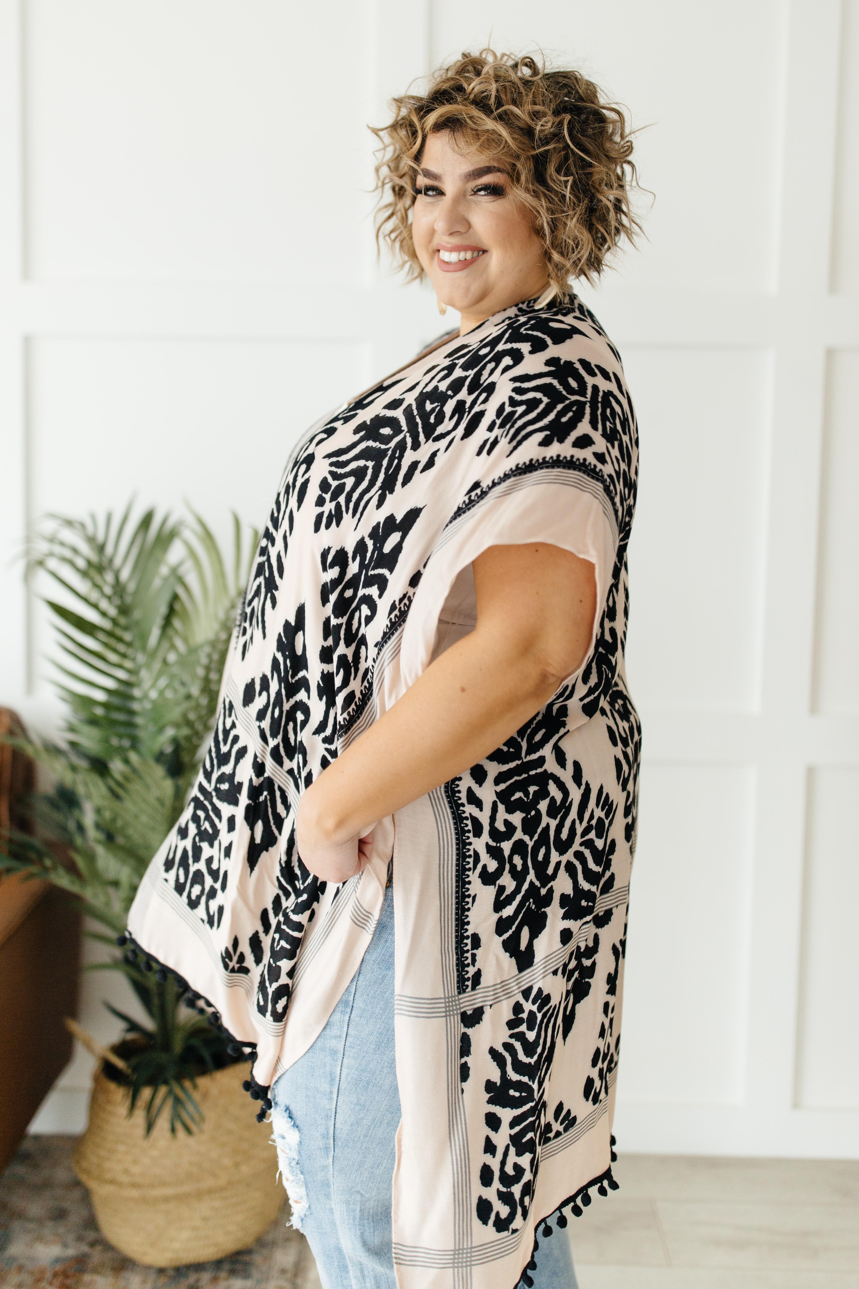 Black & Blush Print Kimono