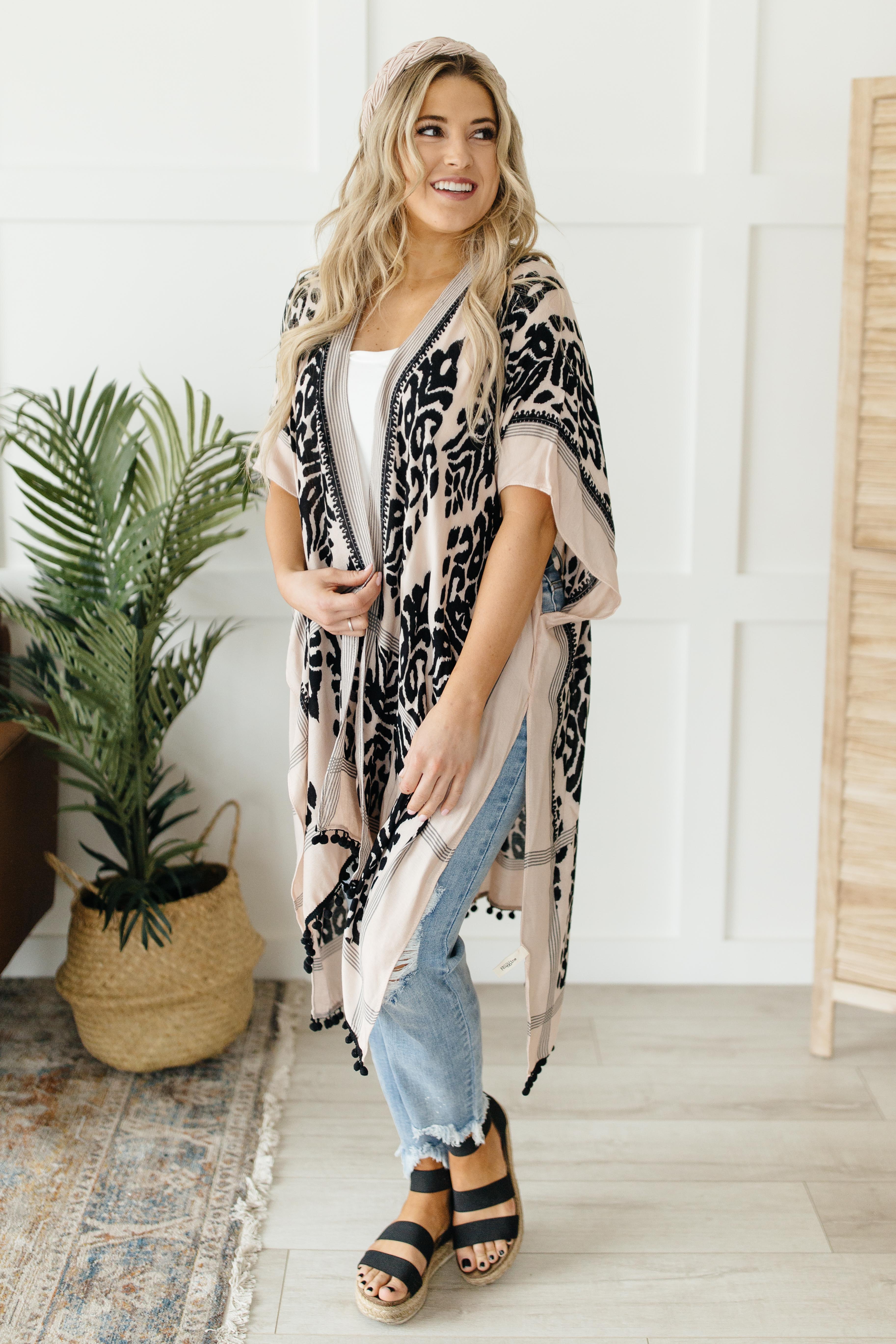 Black & Blush Print Kimono