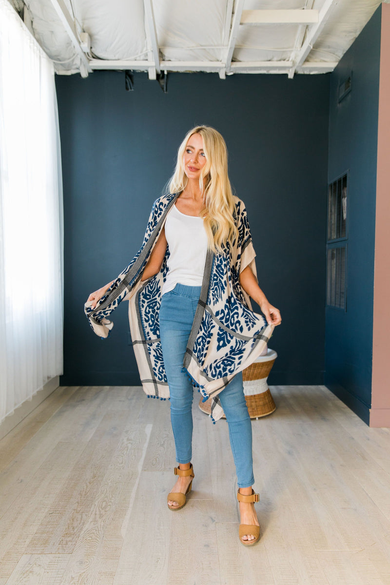 Blue + Ivory Boho Print Kimono