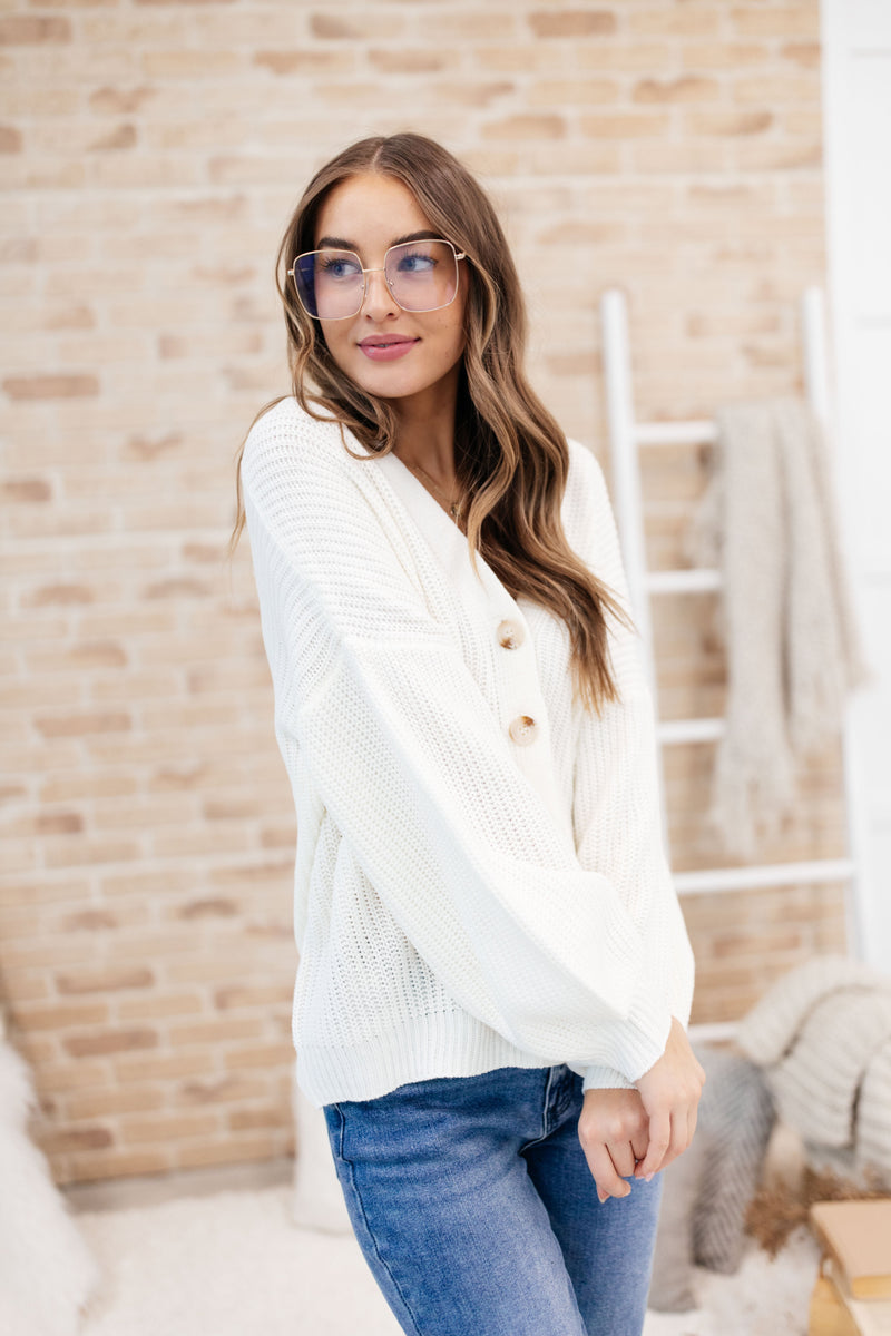 Buttoned Up Babe Sweater In Ivory