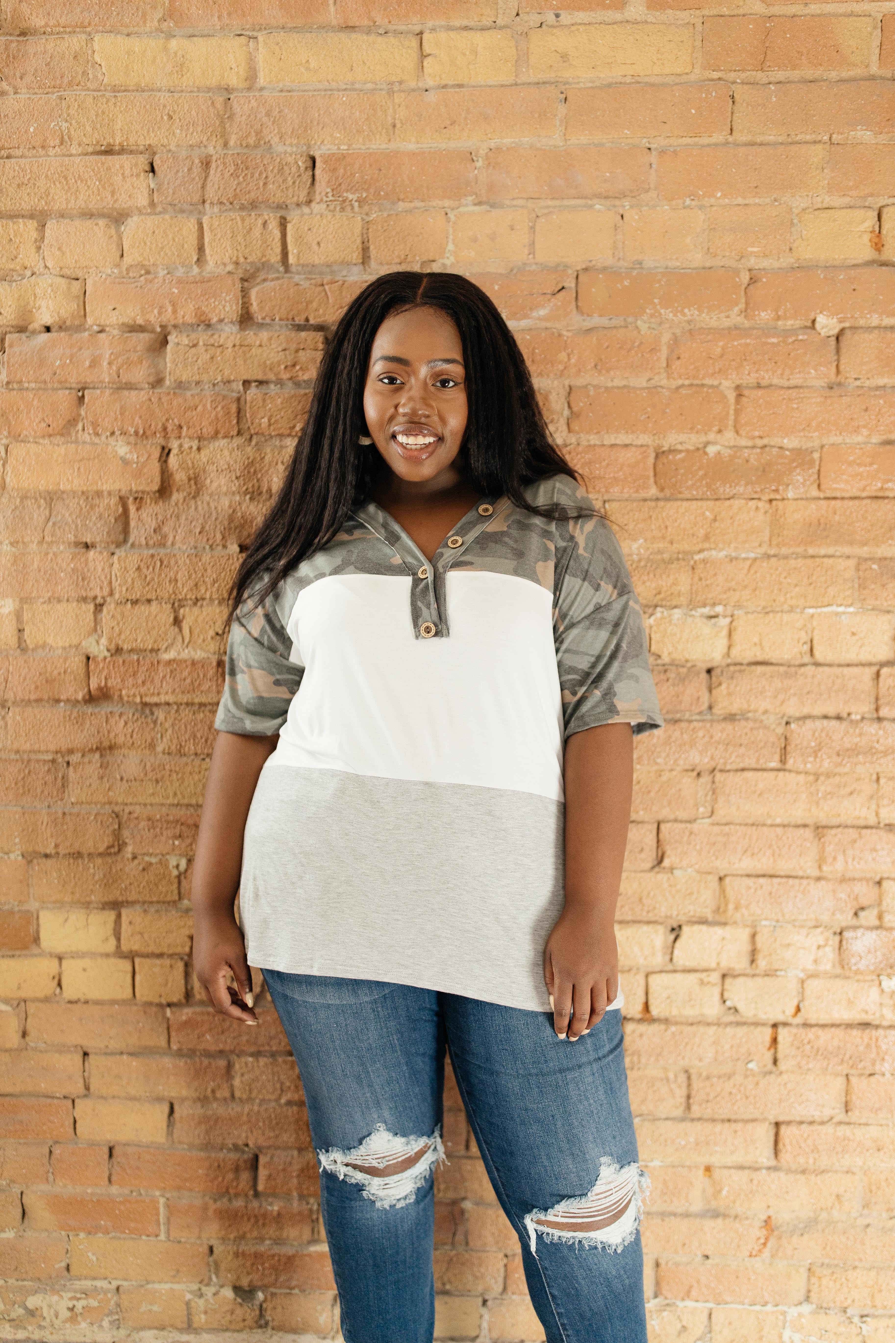Camo & Buttons On The Block Top