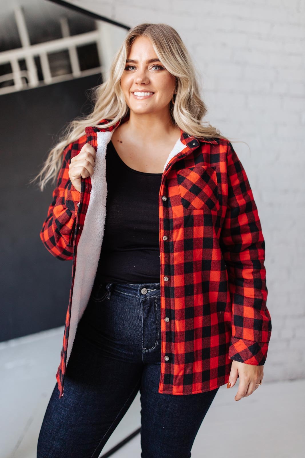 Campfire Buffalo Plaid Jacket in Black/Red