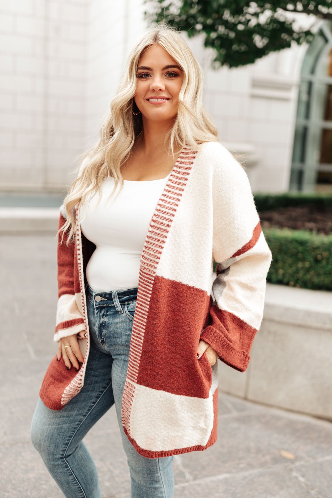 Chunky Patterns Cardigan in Rust