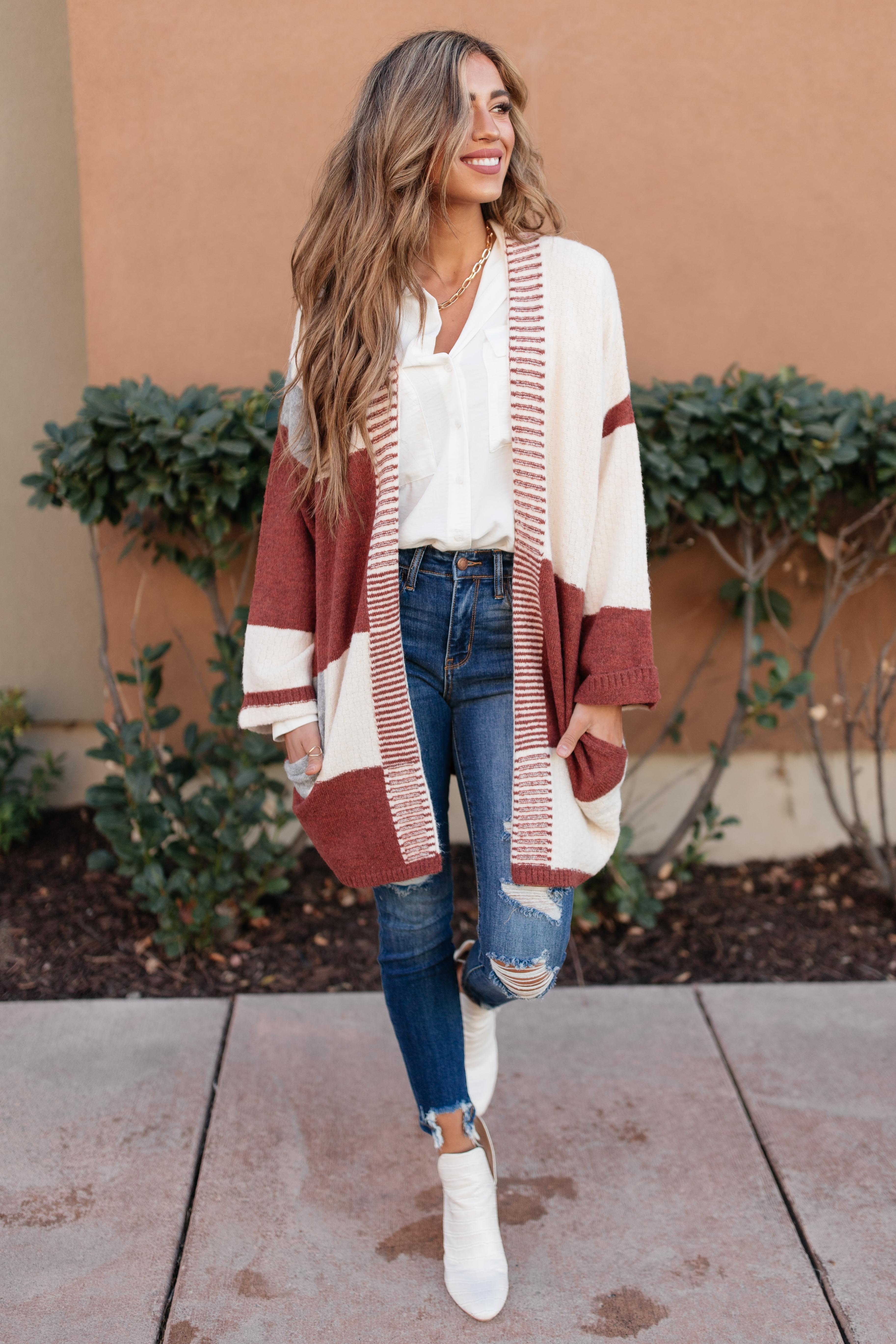 Chunky Patterns Cardigan in Rust
