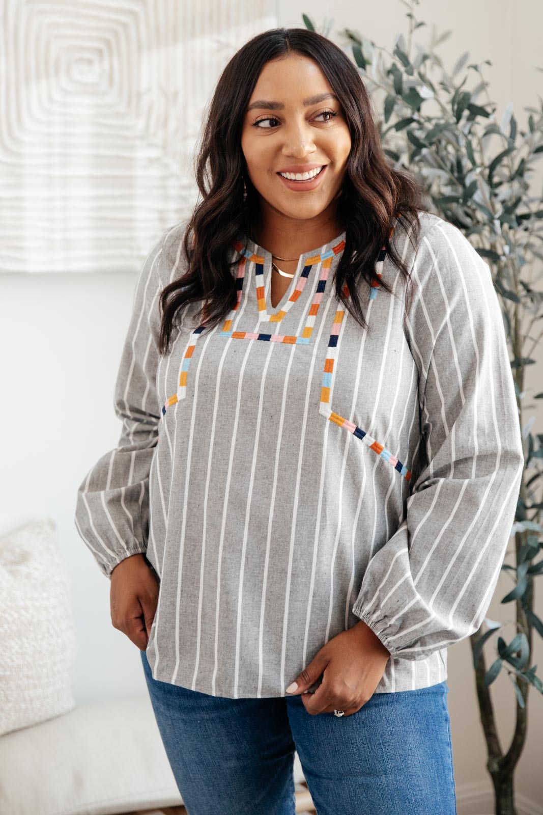 Color Chain Embroidered Top