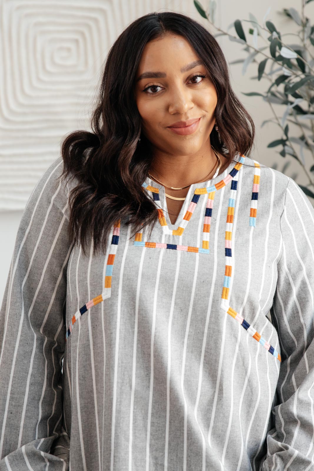 Color Chain Embroidered Top