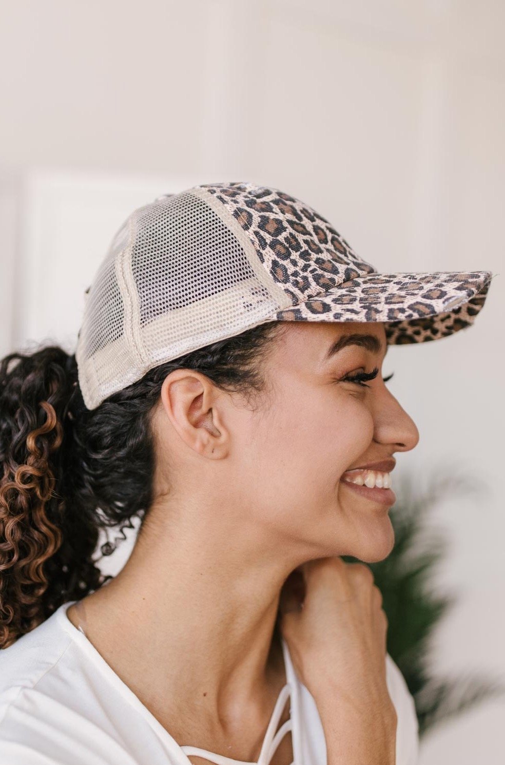 Criss Cross Ponytail Baseball Cap in Cheetah