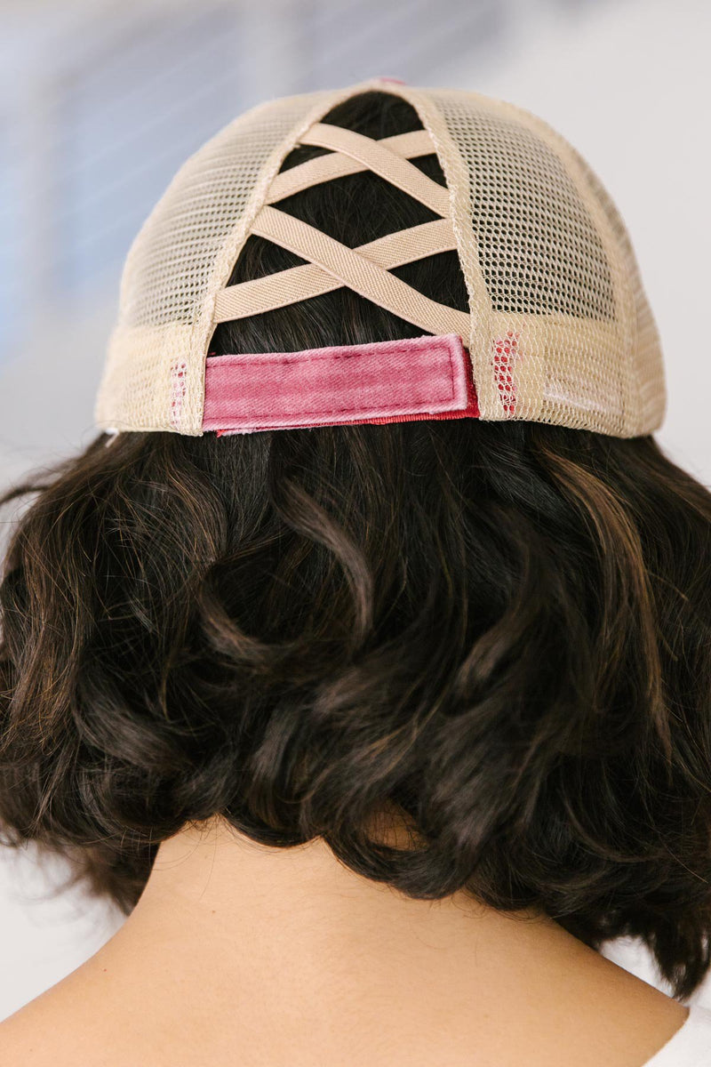 Criss Cross Ponytail Baseball Cap in Red