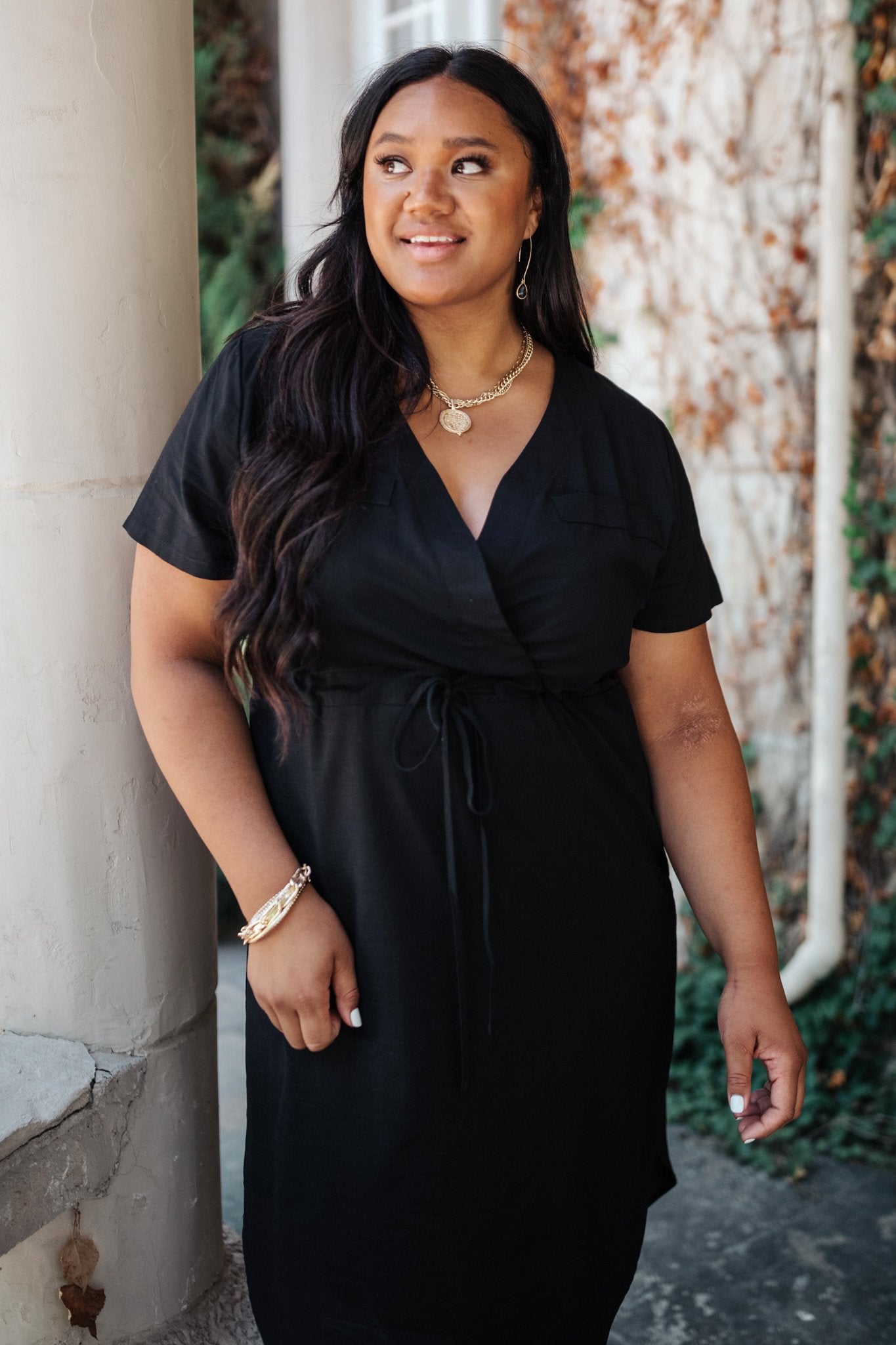Crossover Midi Dress in Black