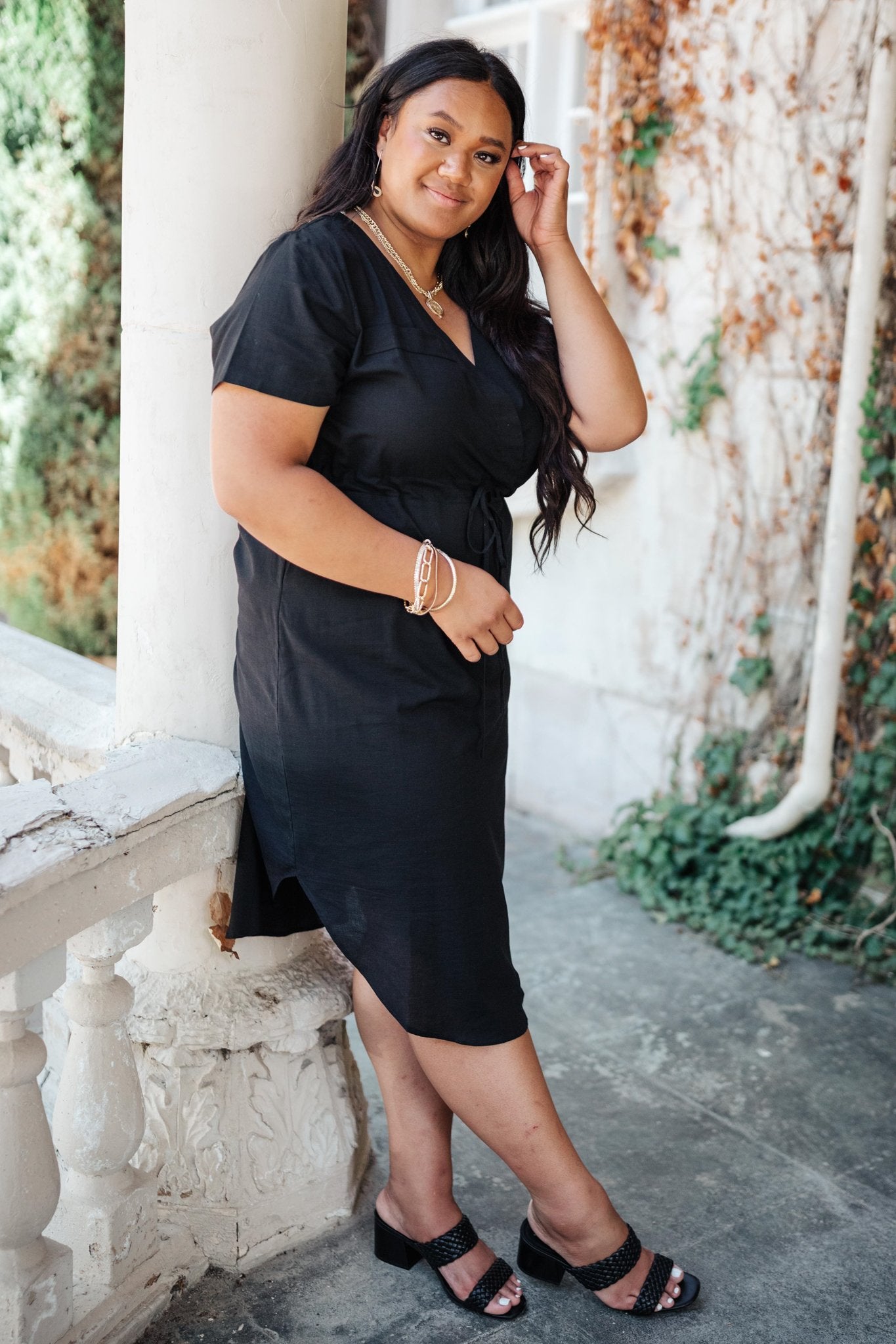 Crossover Midi Dress in Black