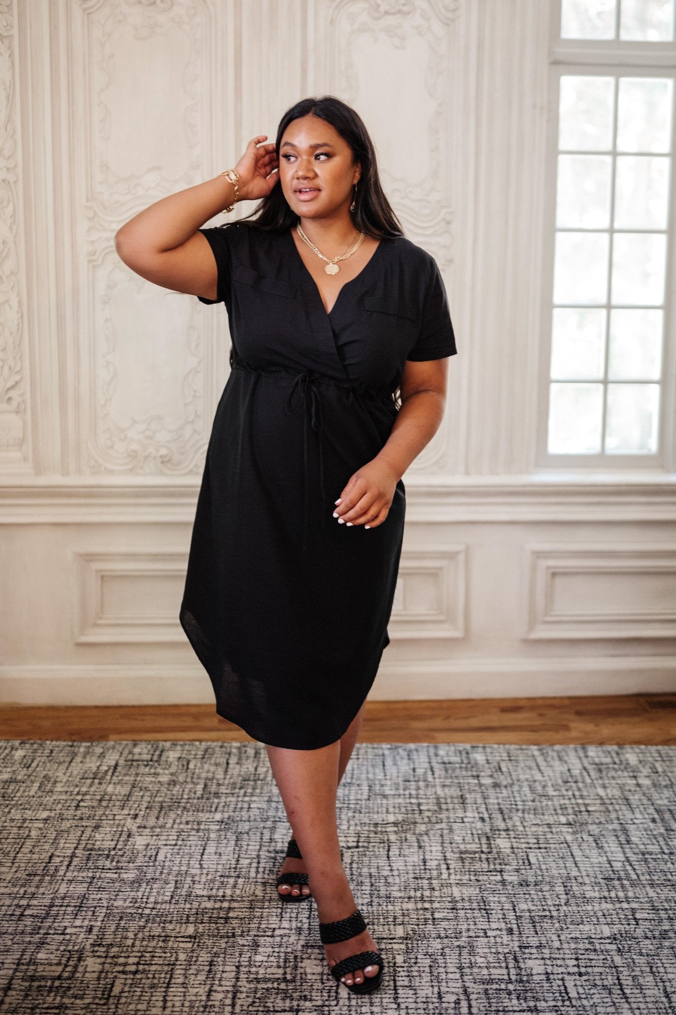 Crossover Midi Dress in Black