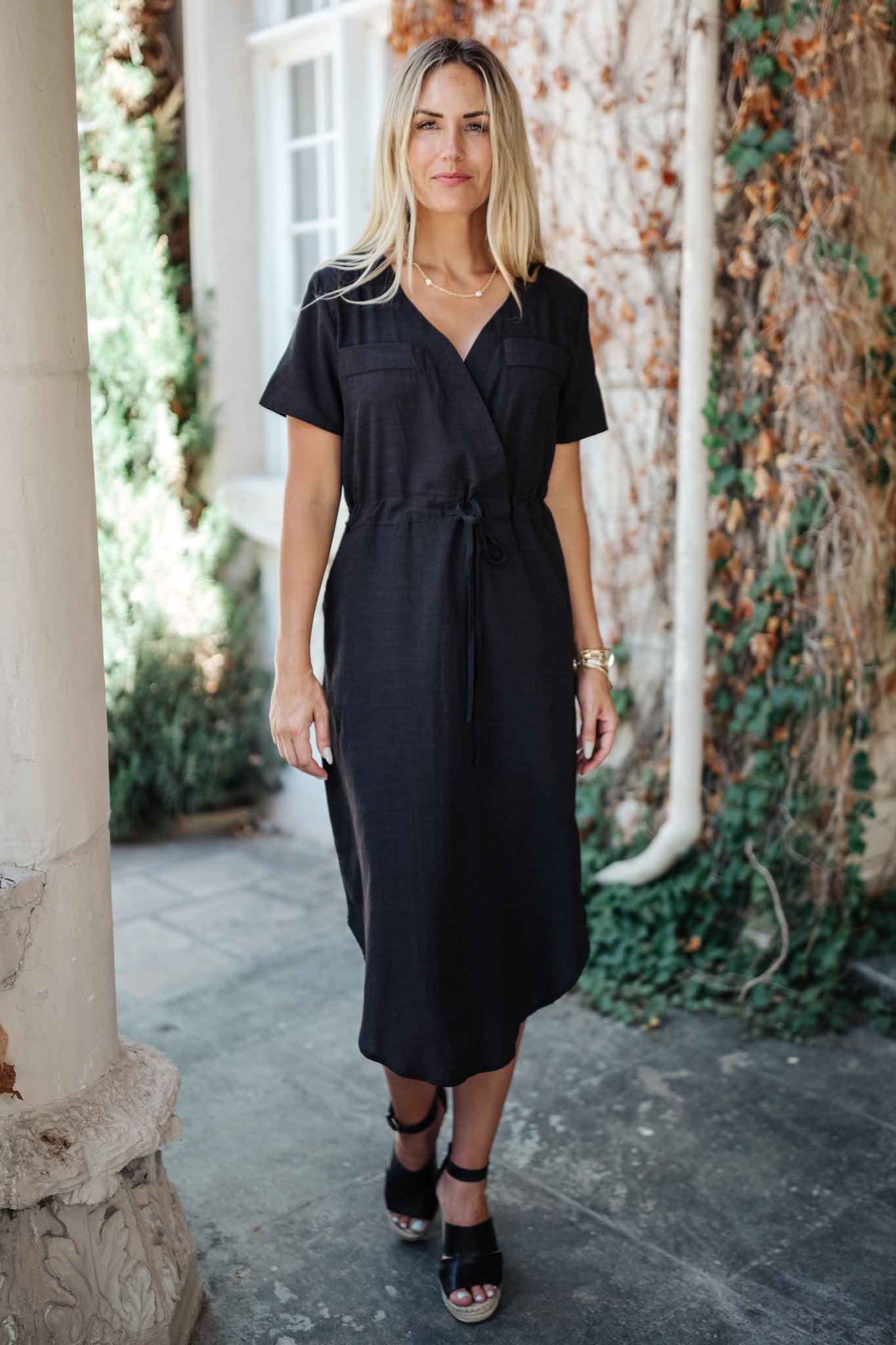 Crossover Midi Dress in Black