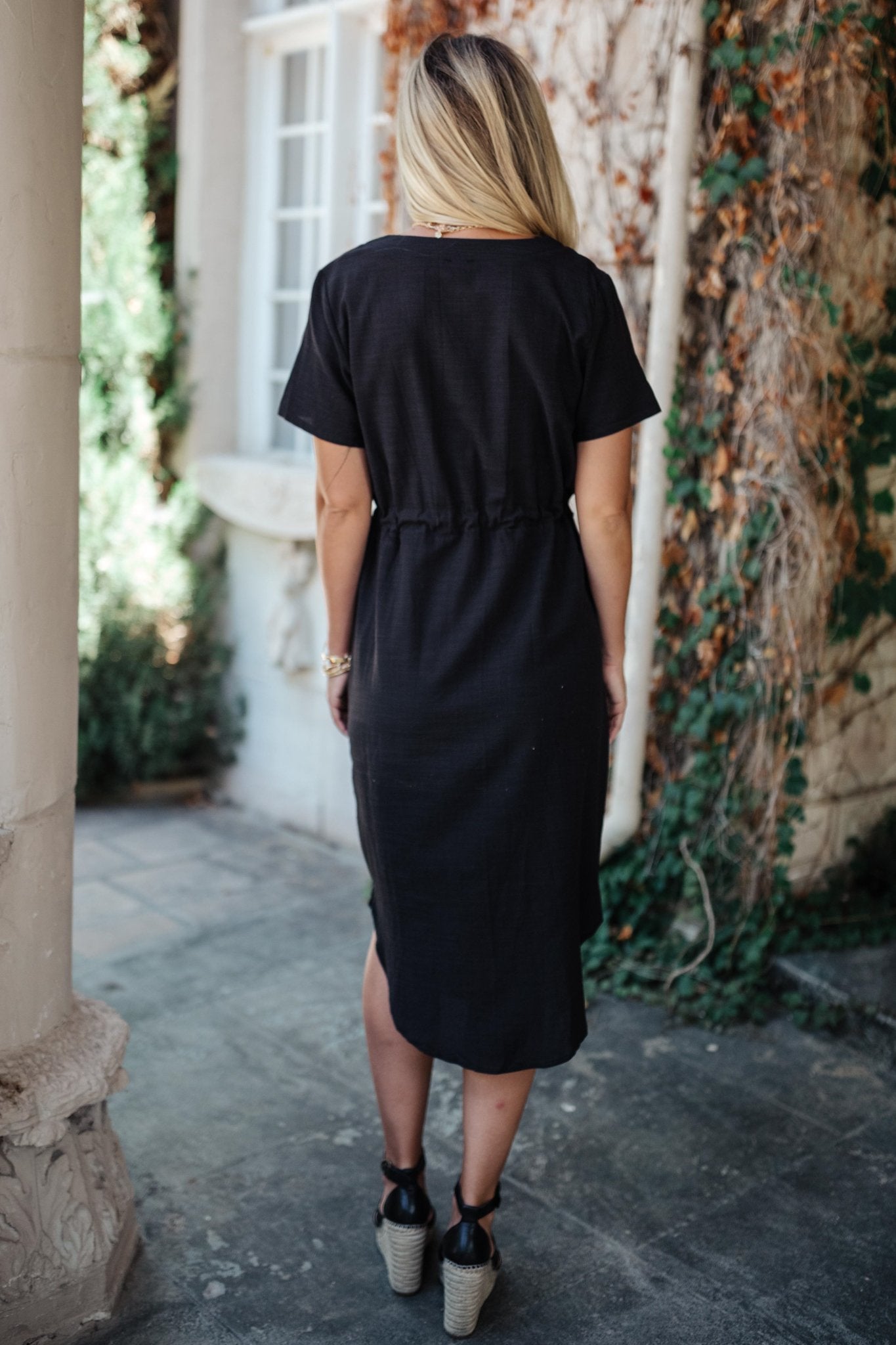 Crossover Midi Dress in Black