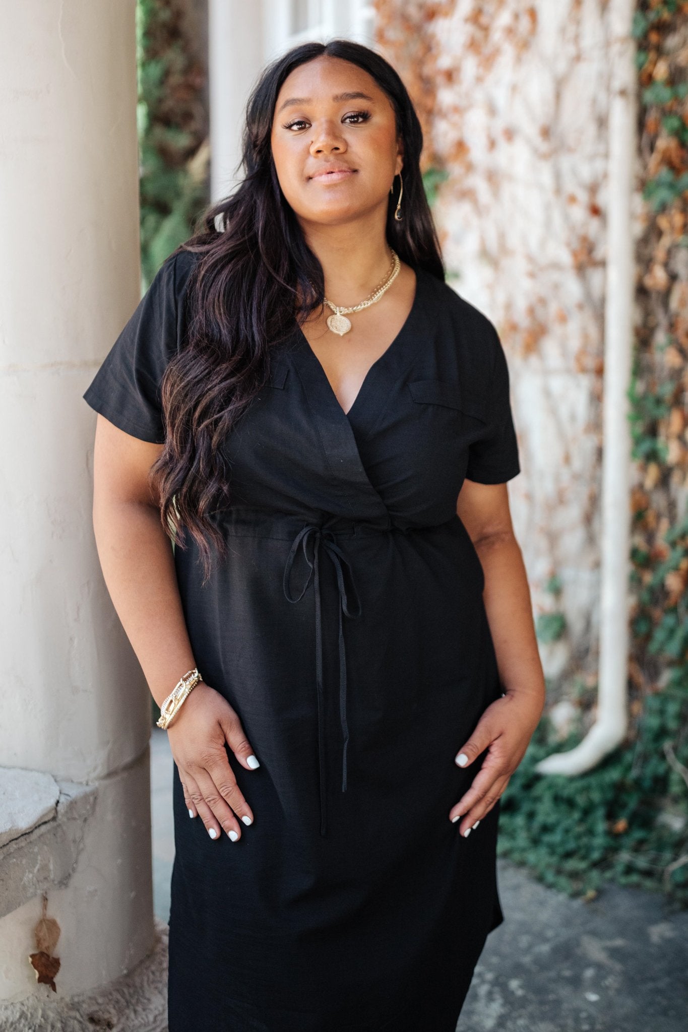 Crossover Midi Dress in Black