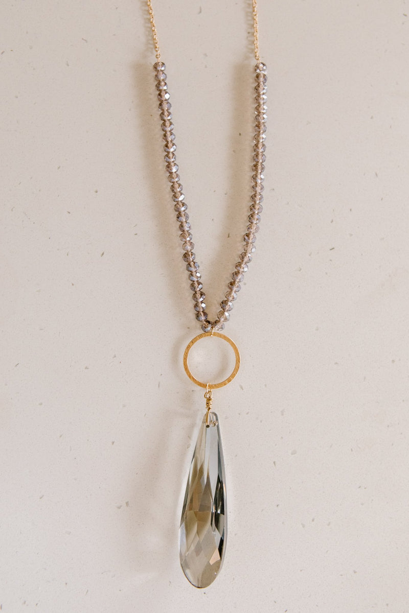 Crystal Teardrop Pendant Necklace in Gray- 12/7/2021