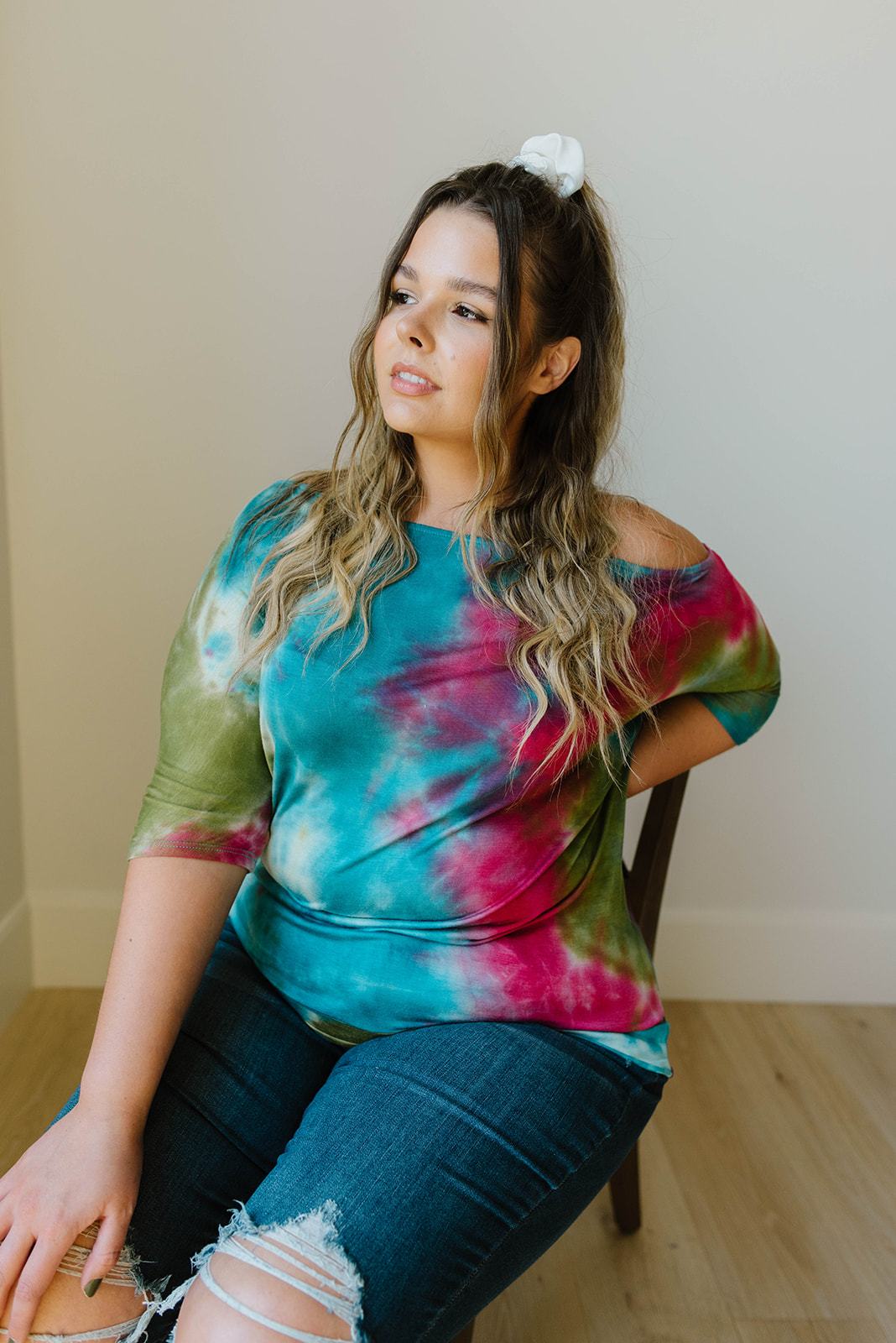Cold Shoulder Rays Tie Dye Top