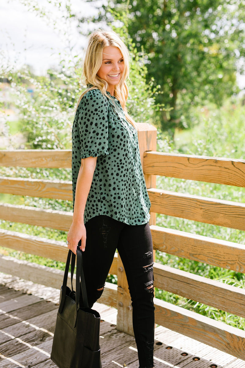 Deep Sage Leopard And Lace Blouse