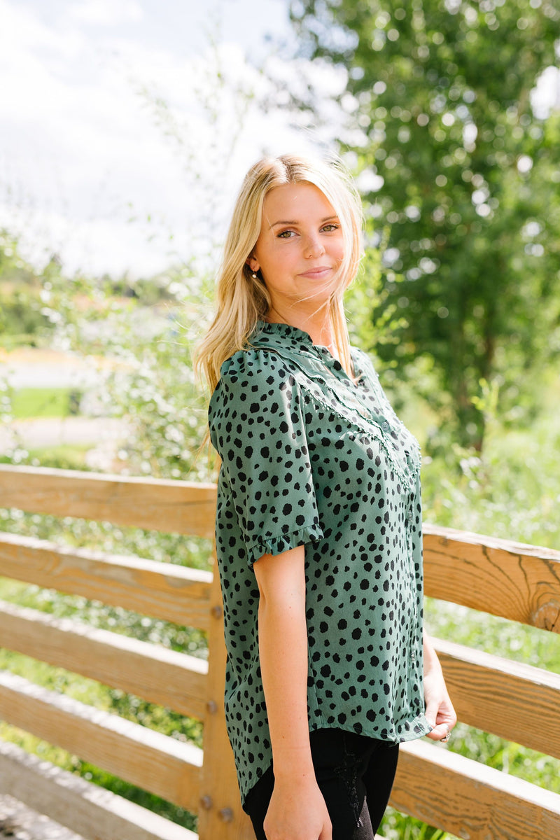 Deep Sage Leopard And Lace Blouse