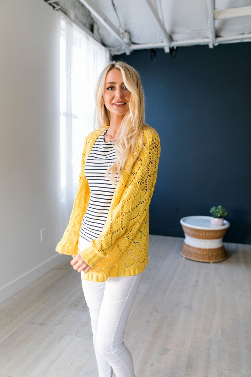 Delilah Diamond Knit Cardi In Yellow - ALL SALES FINAL