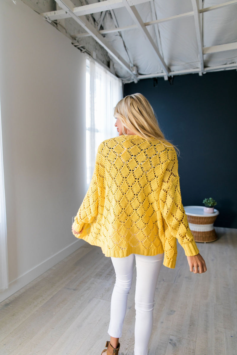 Delilah Diamond Knit Cardi In Yellow - ALL SALES FINAL