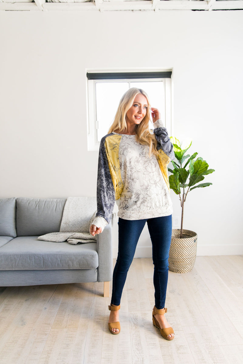 Dolman Sleeve Floral Color Block Top