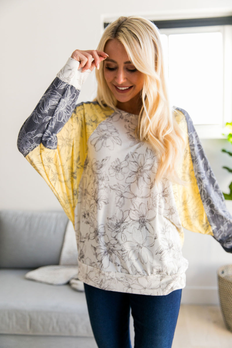 Dolman Sleeve Floral Color Block Top