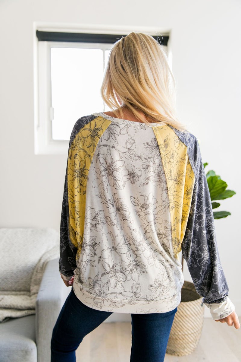 Dolman Sleeve Floral Color Block Top