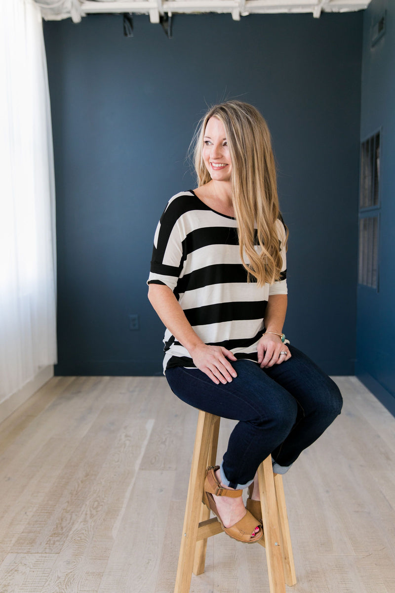 Don't Look Back Striped Top In Black - ALL SALES FINAL