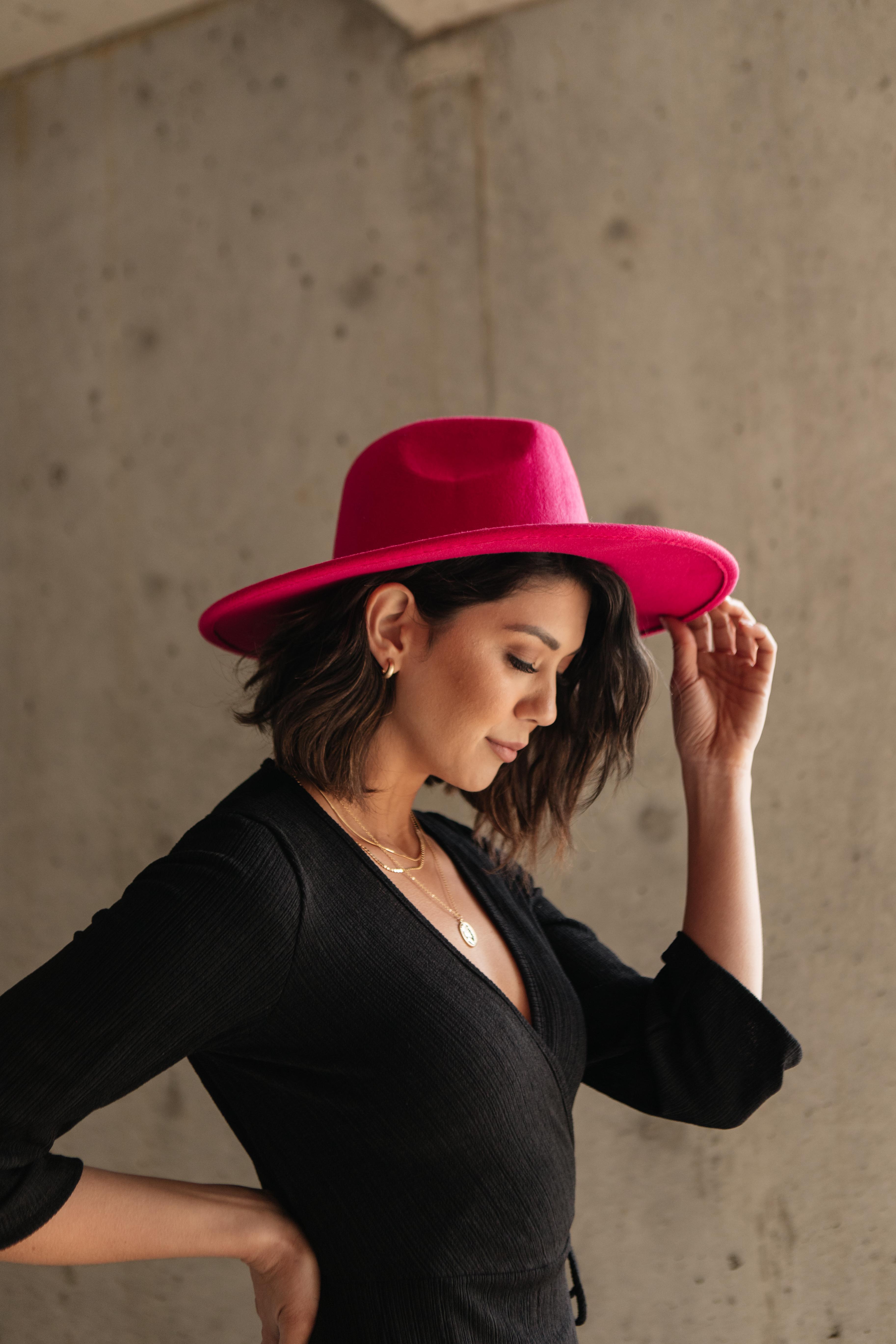 Felicity Flat Brim Hat In Hot Pink