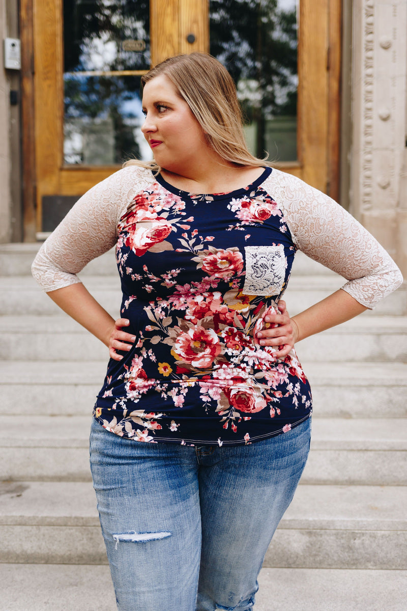Floral + Lace Raglan Sleeve Tee