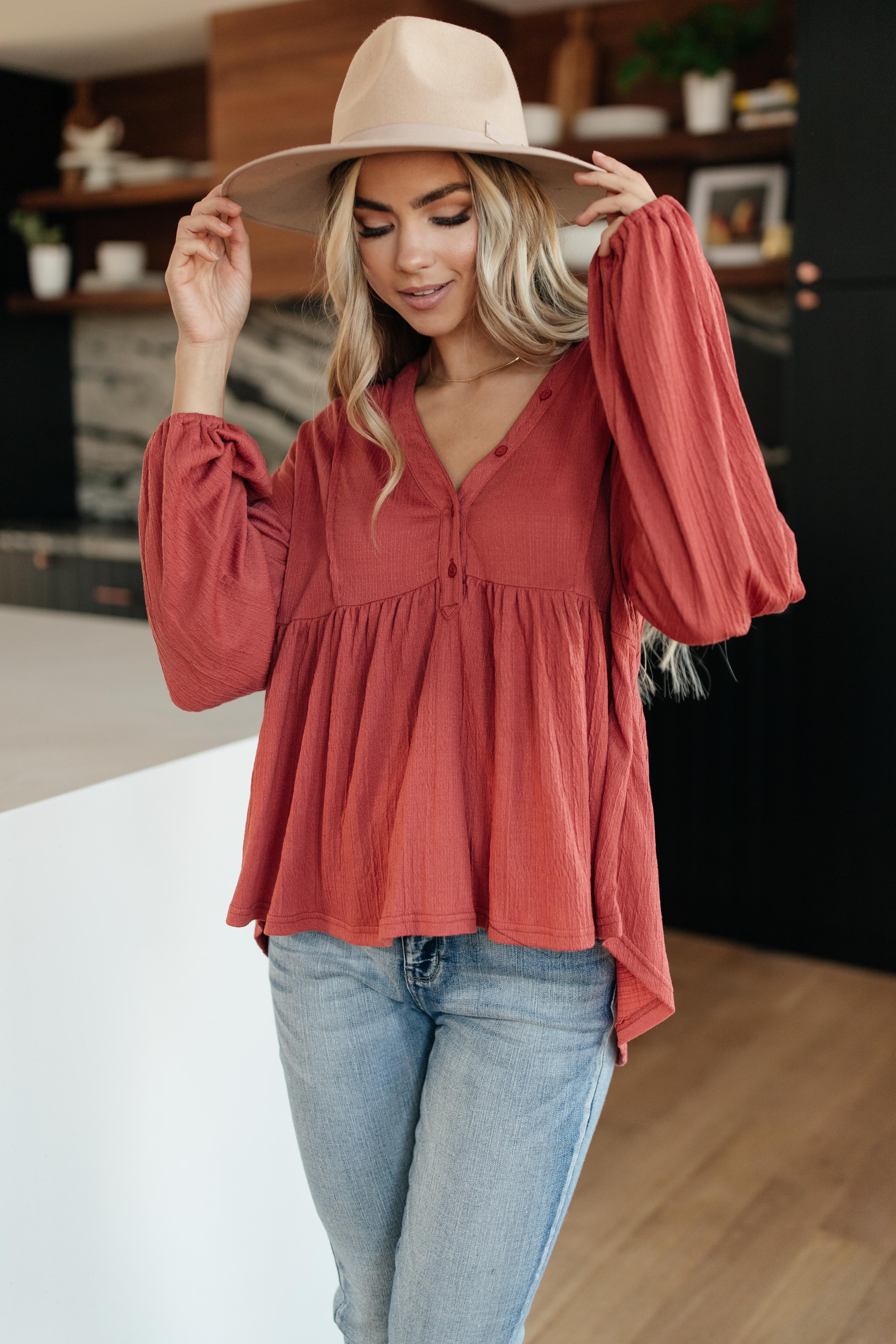 Forever Blooming Babydoll Top in Rust