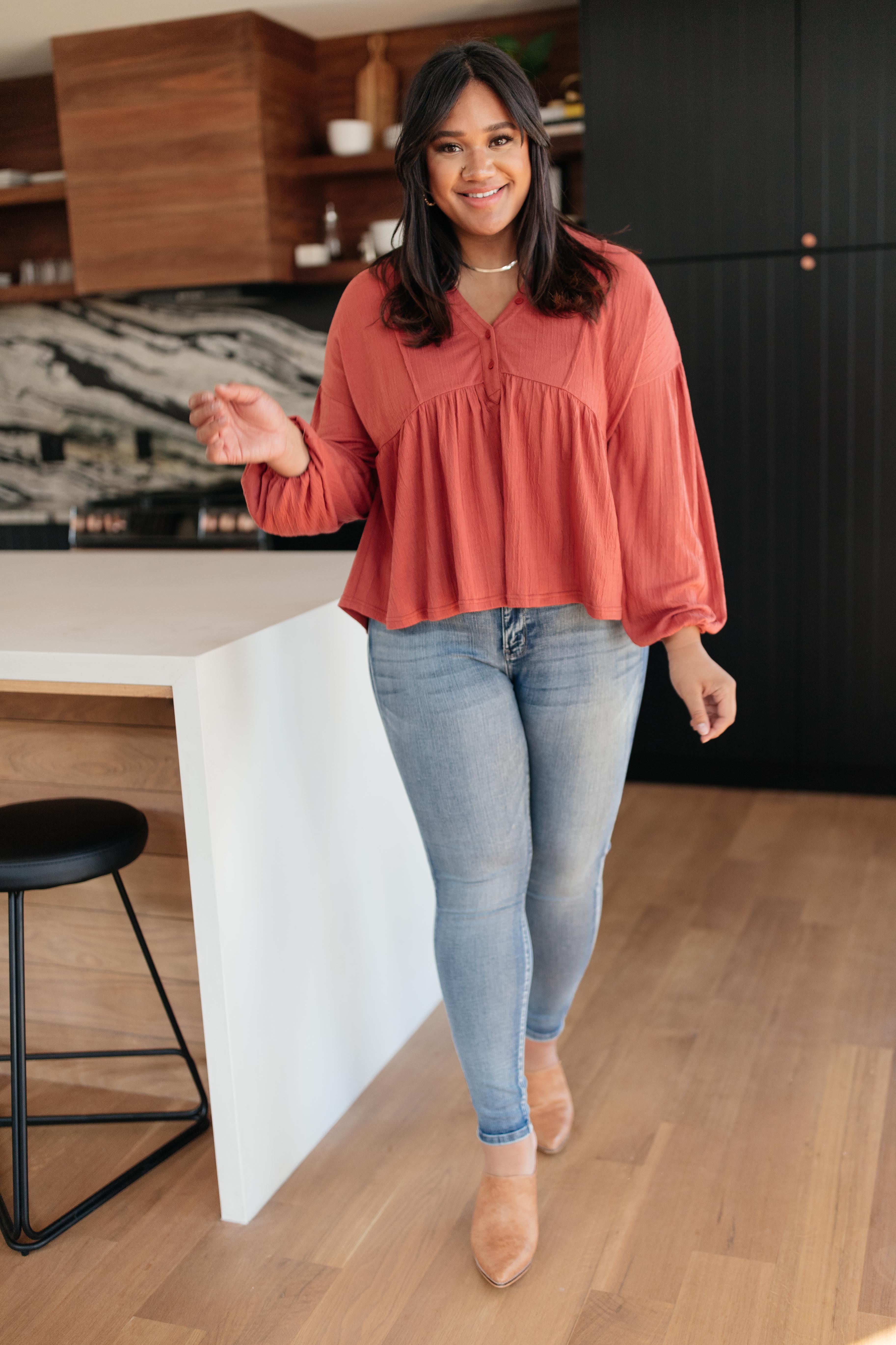 Forever Blooming Babydoll Top in Rust