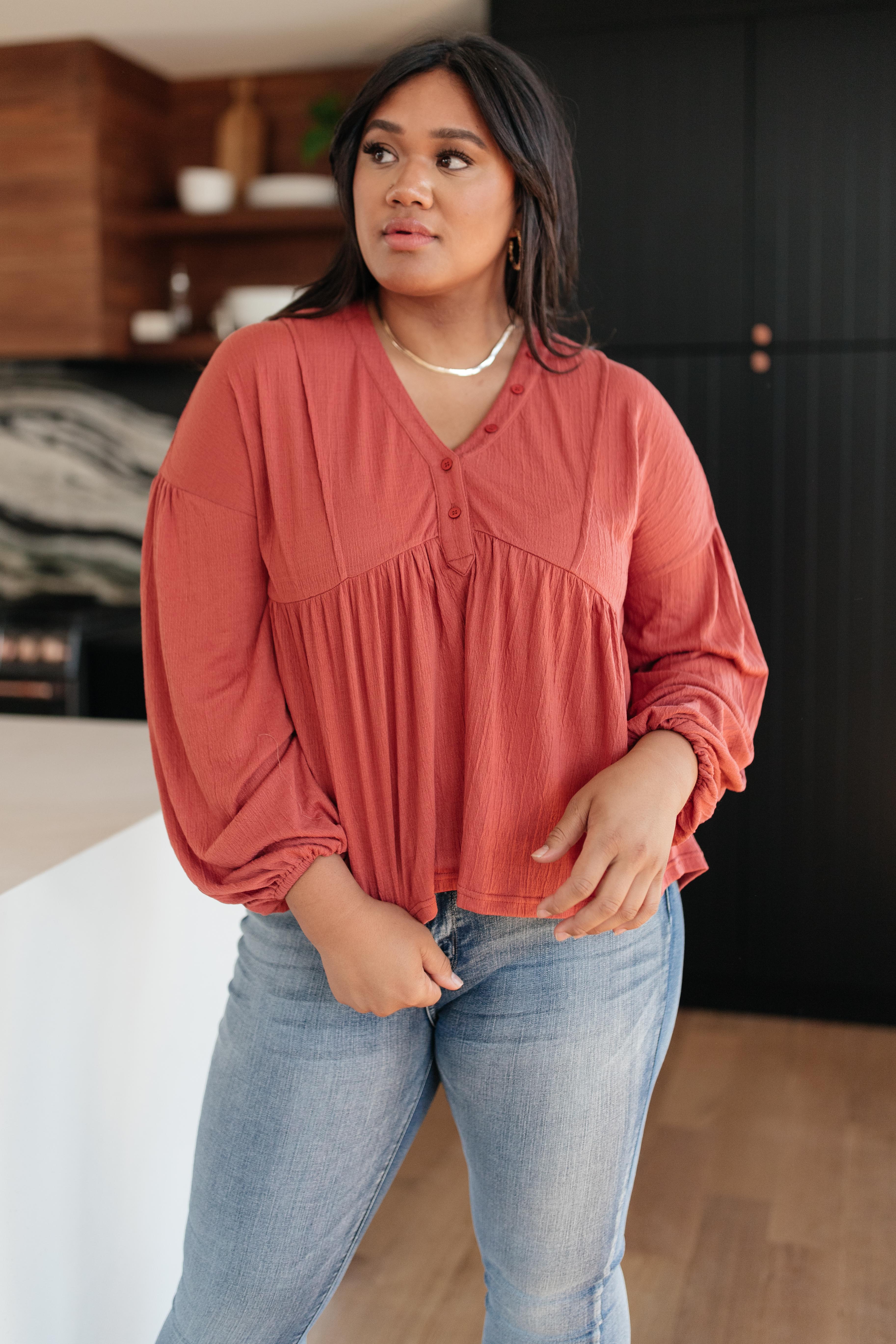 Forever Blooming Babydoll Top in Rust