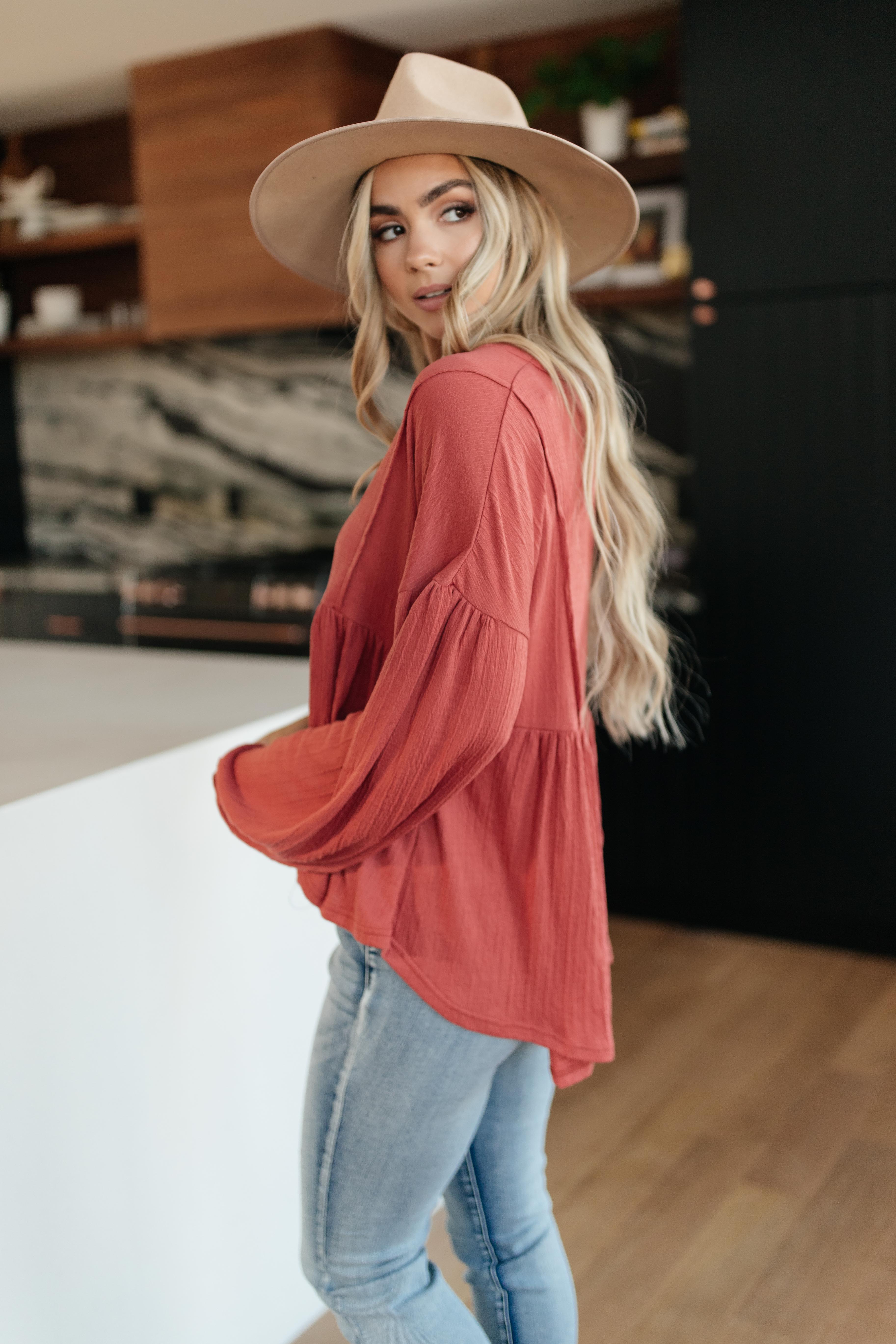 Forever Blooming Babydoll Top in Rust