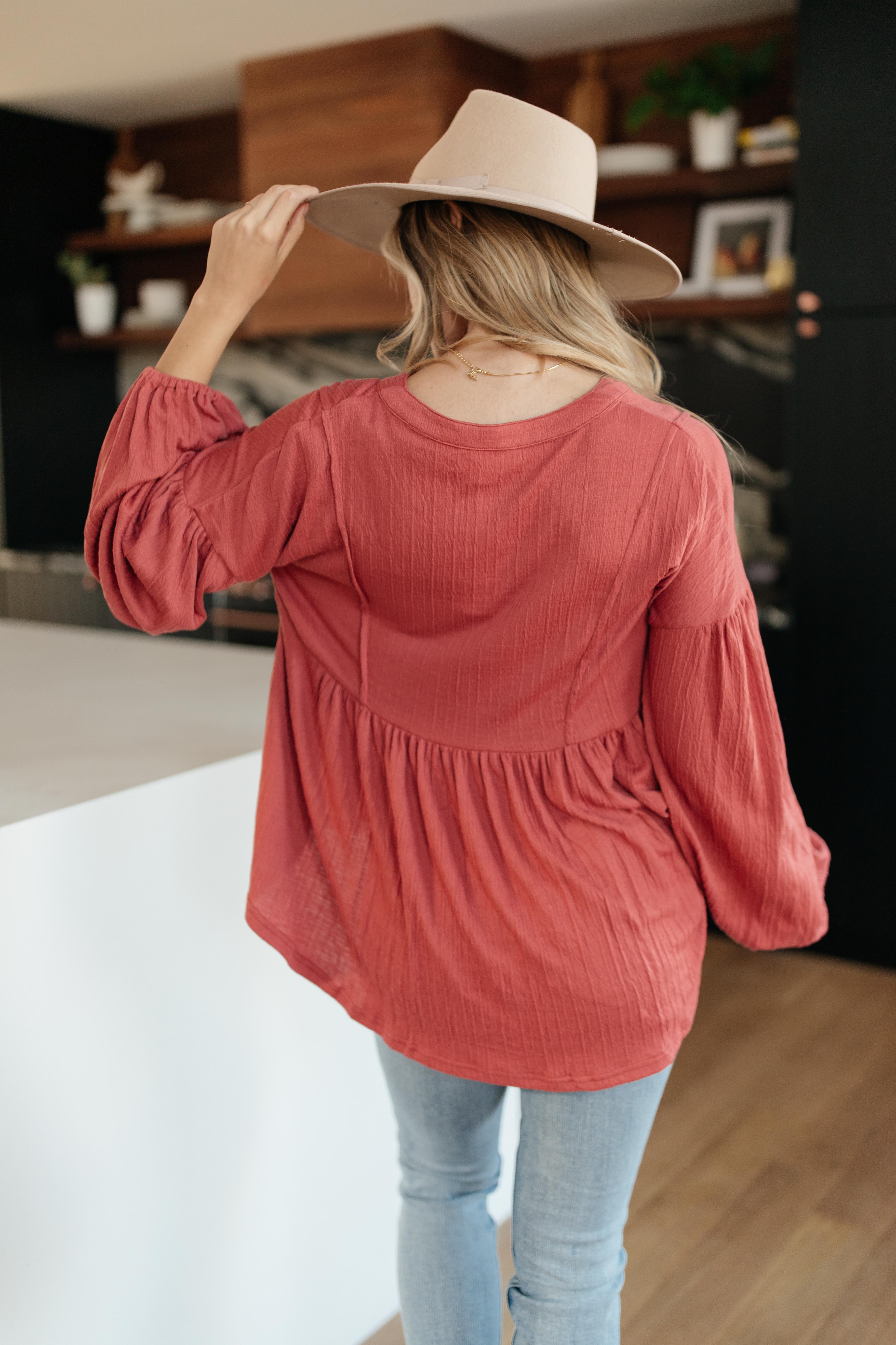 Forever Blooming Babydoll Top in Rust