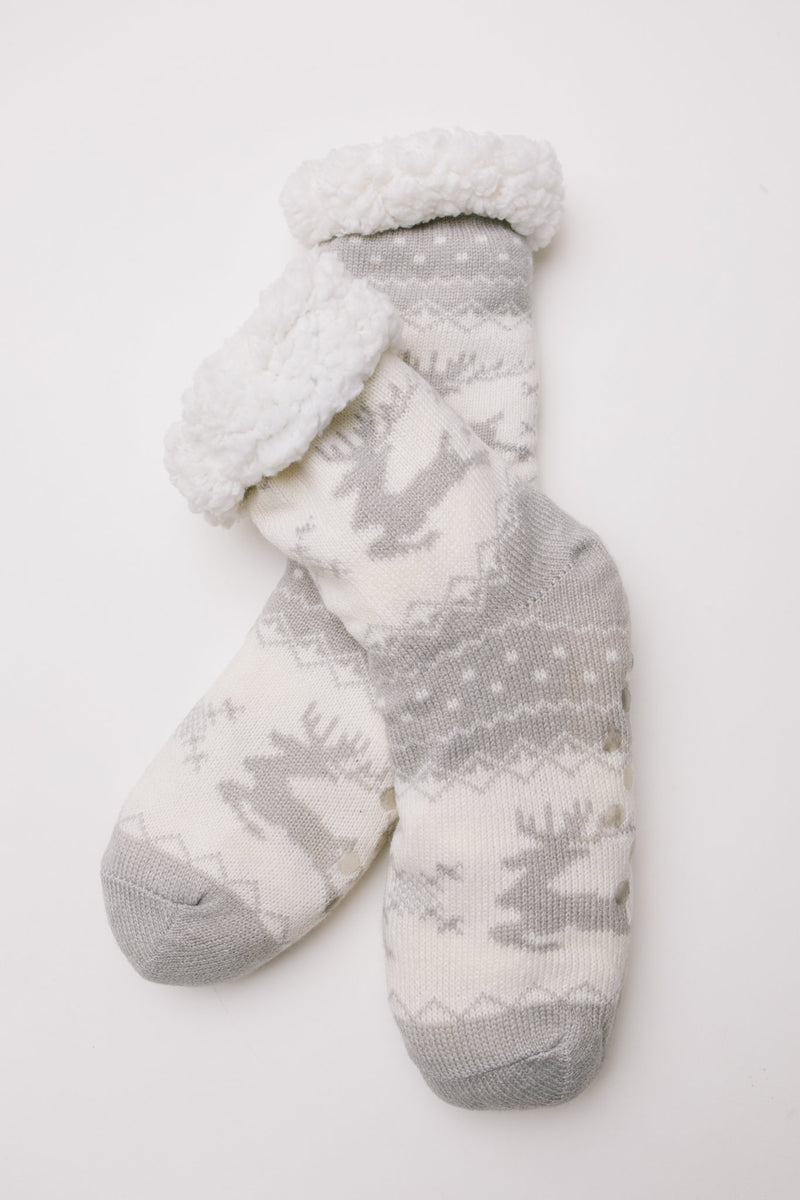 Fuzzy Holiday Socks In Gray