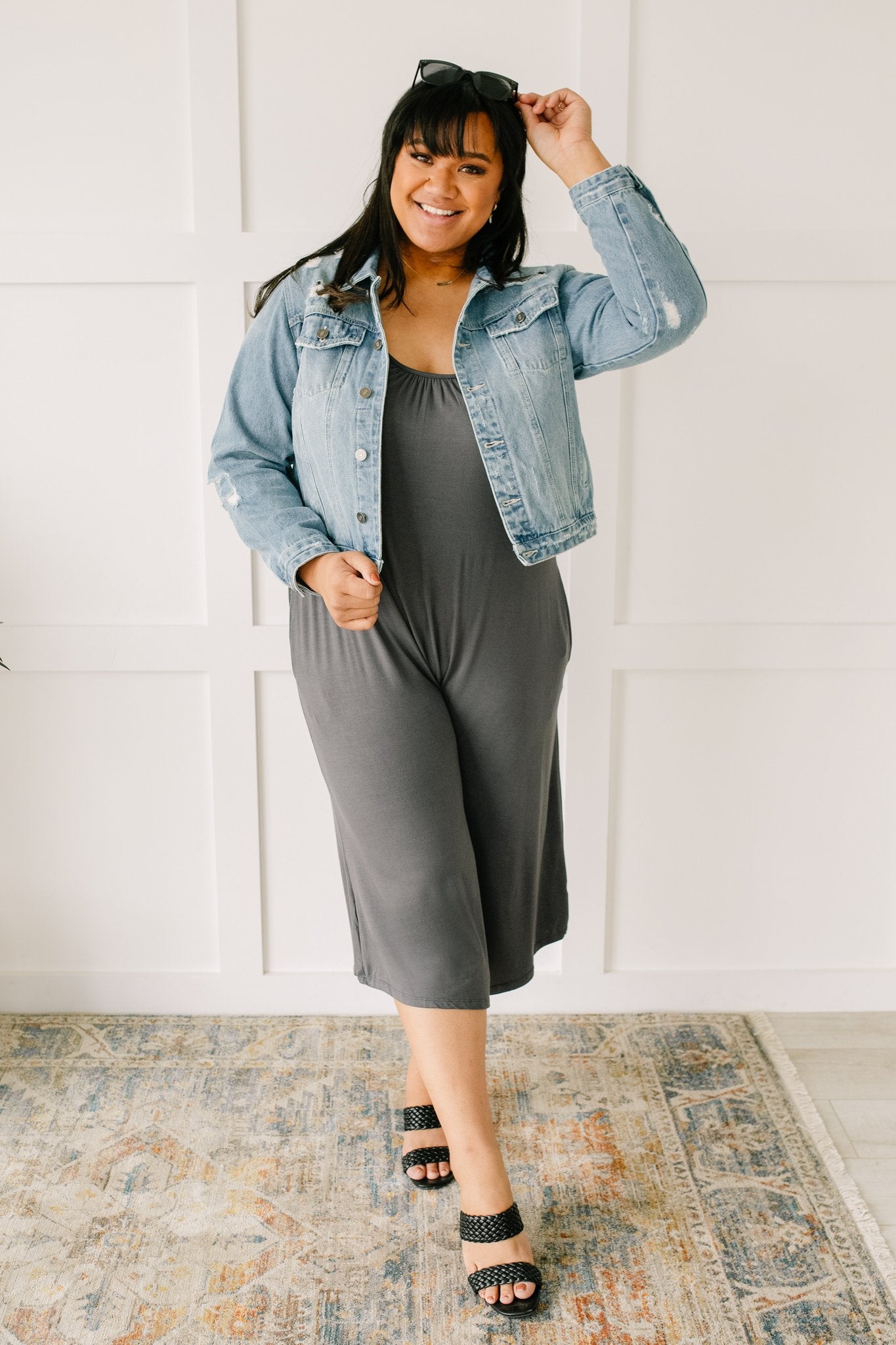 Good Better Best Cropped Tank Jumpsuit in Charcoal