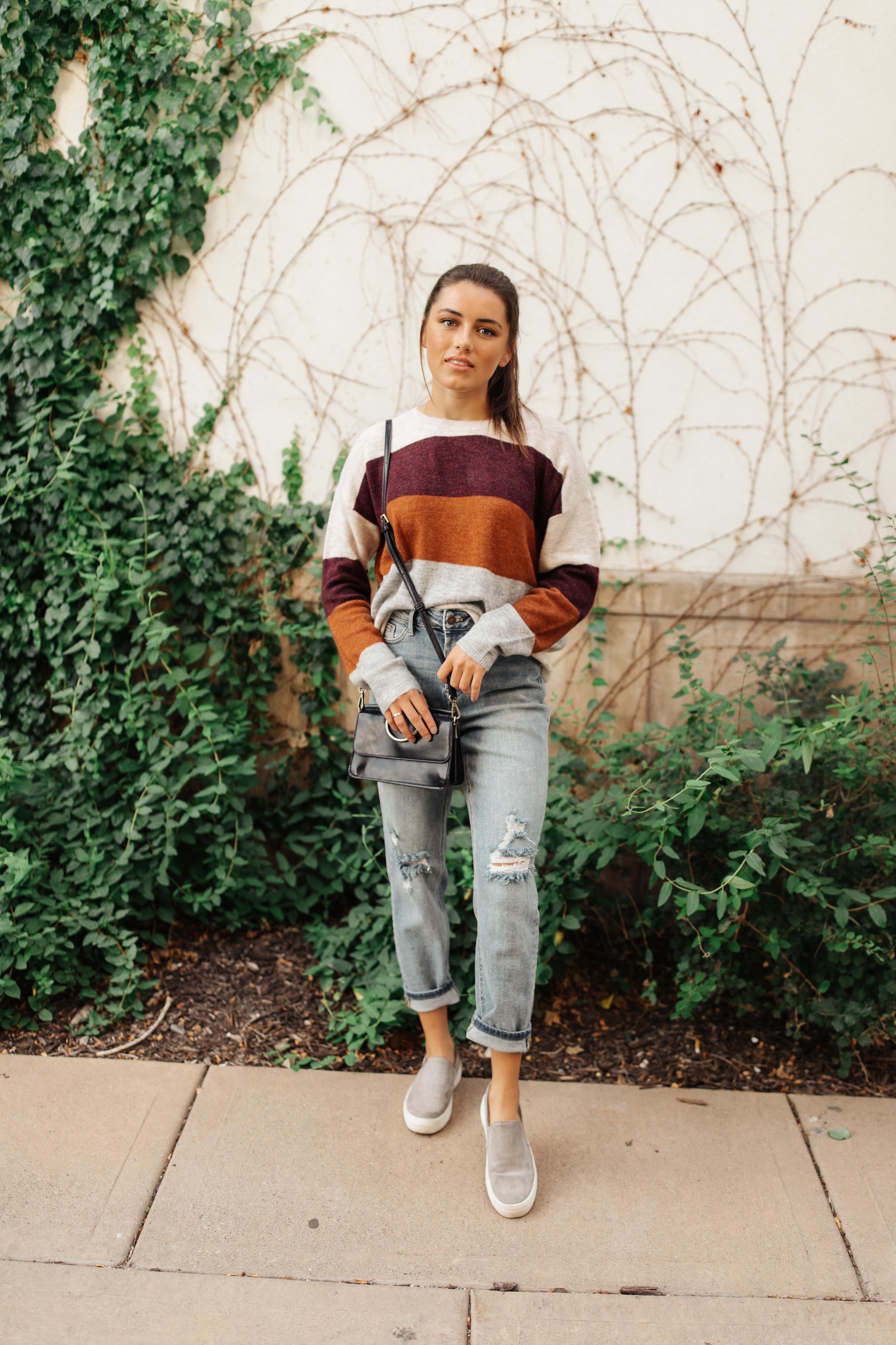 Heathered Heaven Striped Sweater In Fall Colors