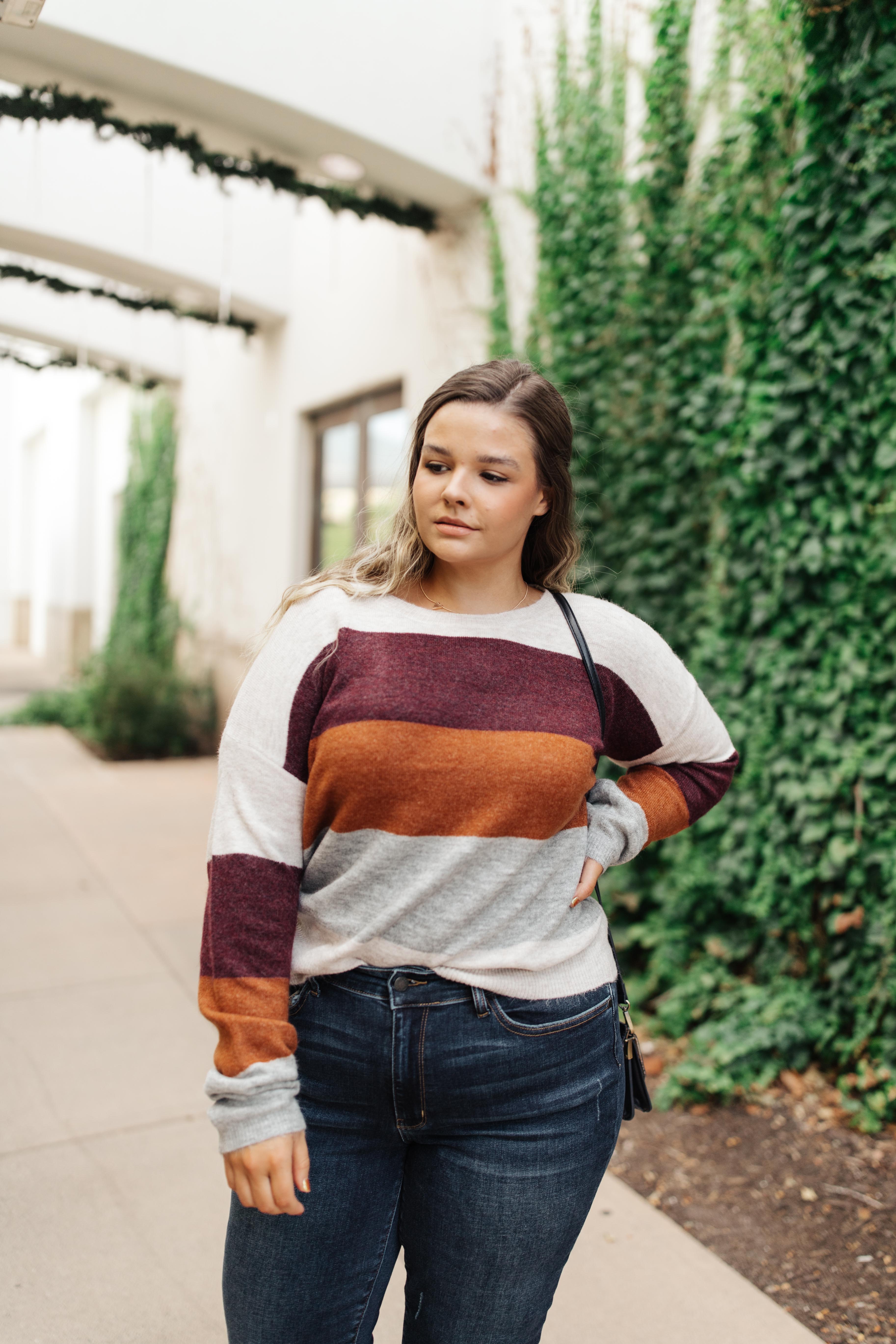 Heathered Heaven Striped Sweater In Fall Colors