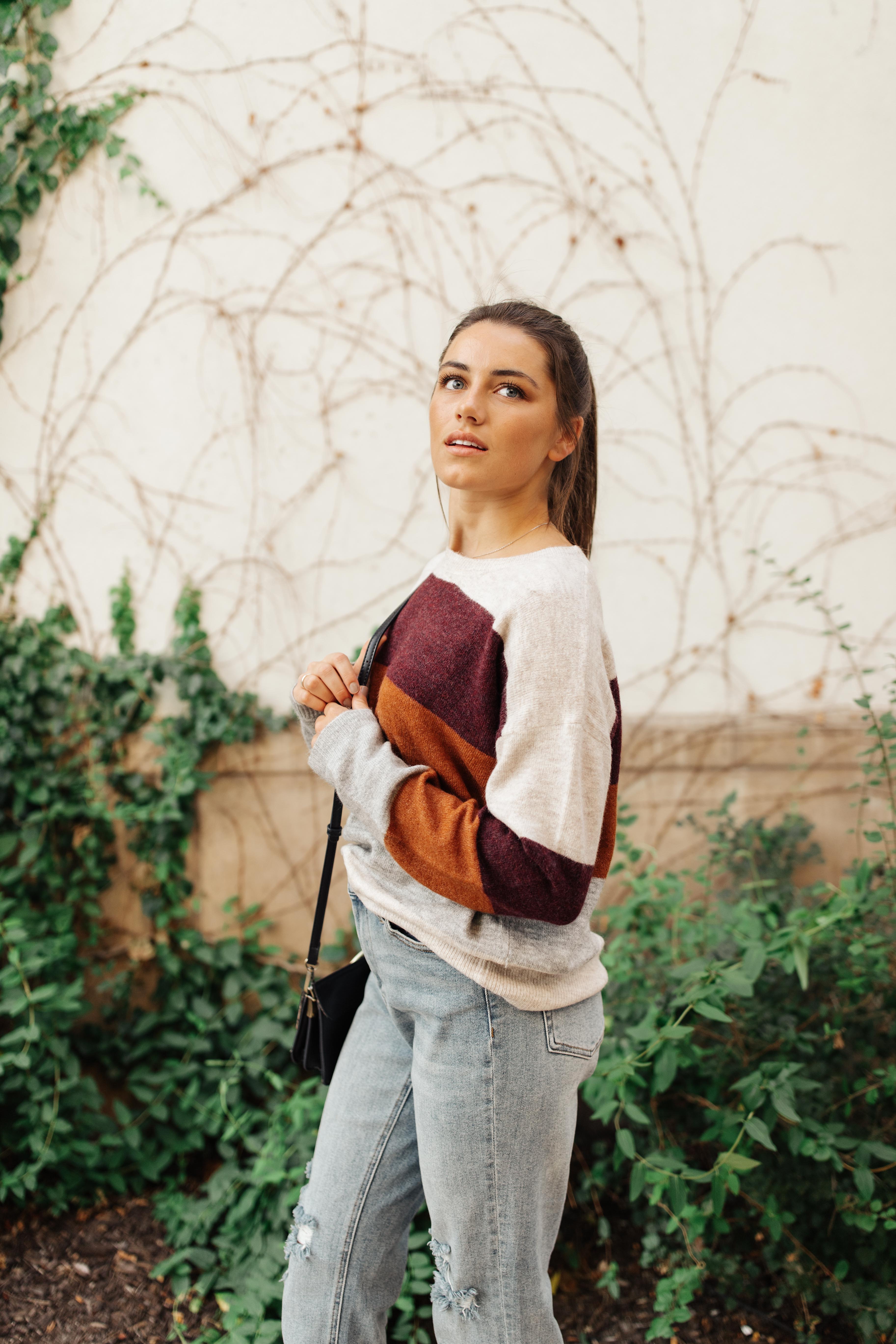Heathered Heaven Striped Sweater In Fall Colors