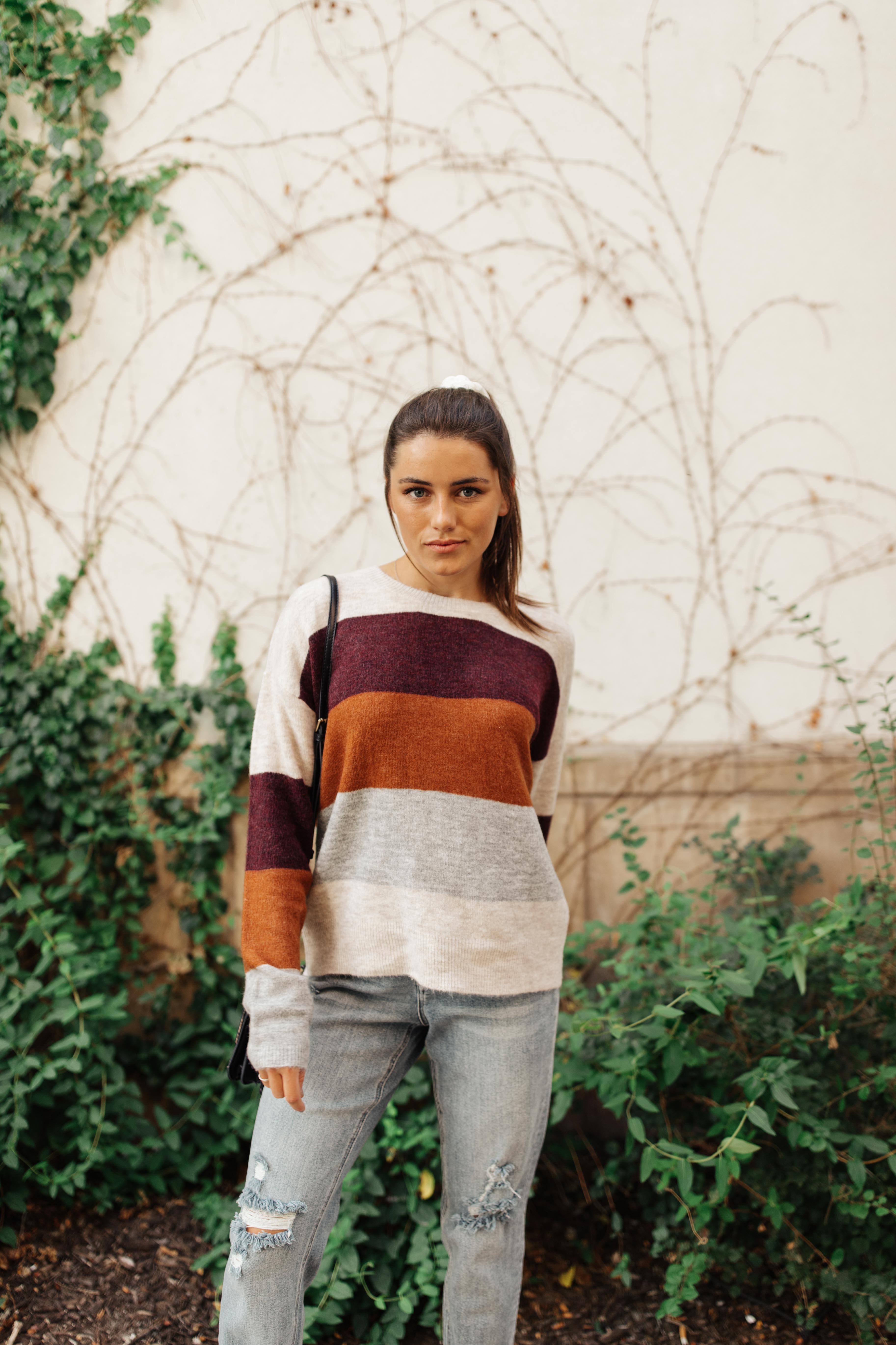 Heathered Heaven Striped Sweater In Fall Colors