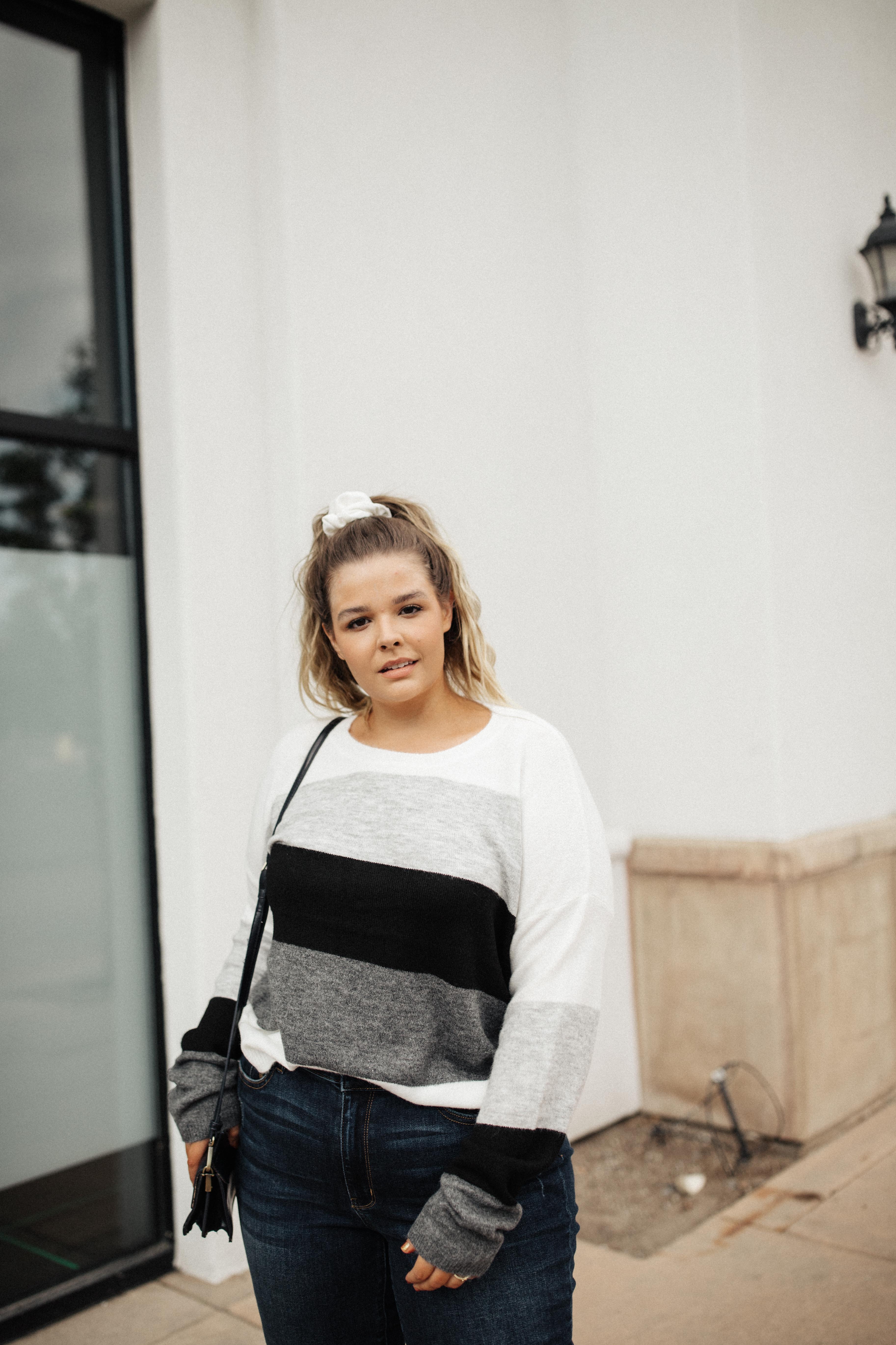Heathered Heaven Striped Sweater In Winter Colors