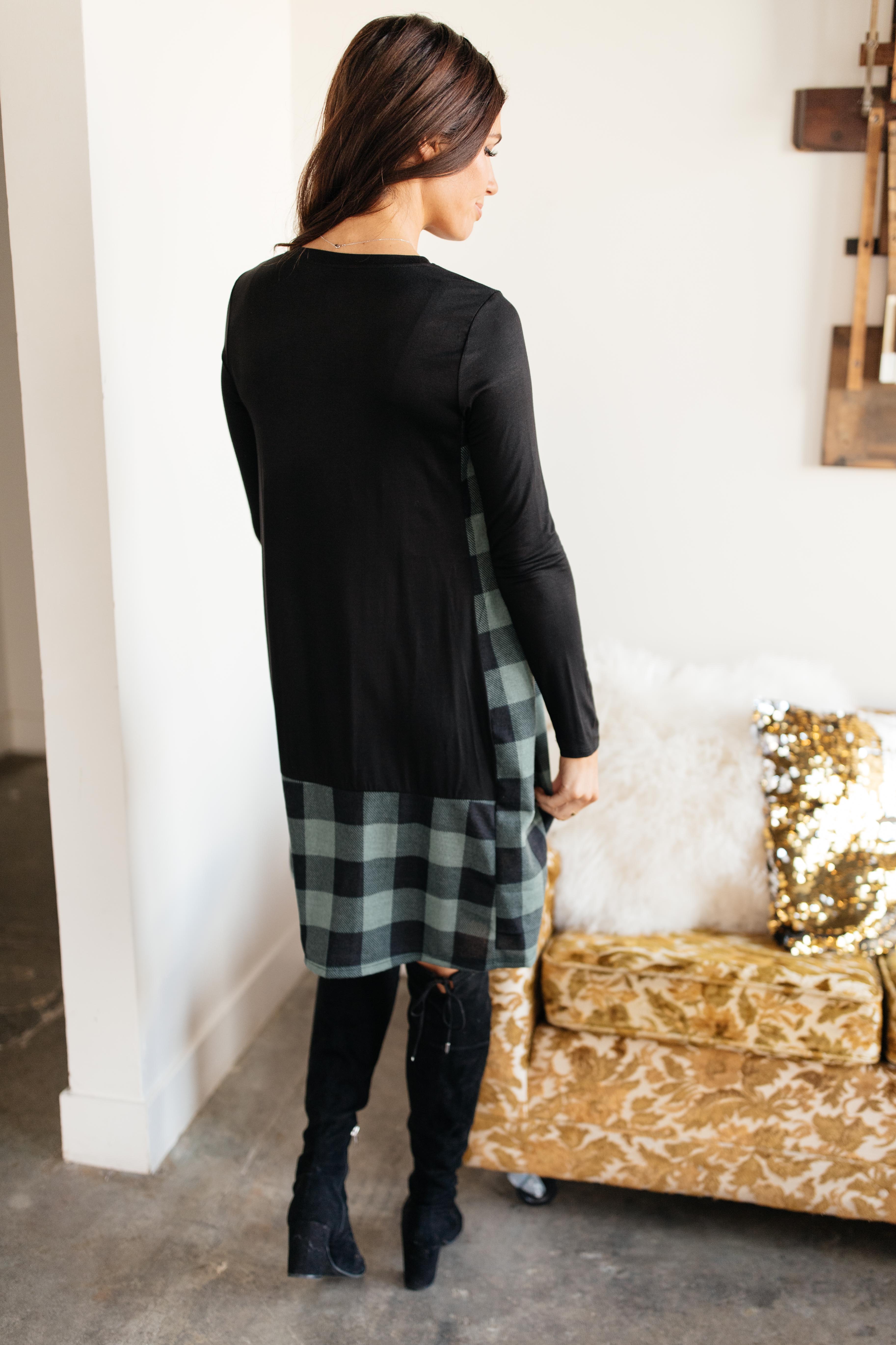 Hints Of Plaid Dress in Green