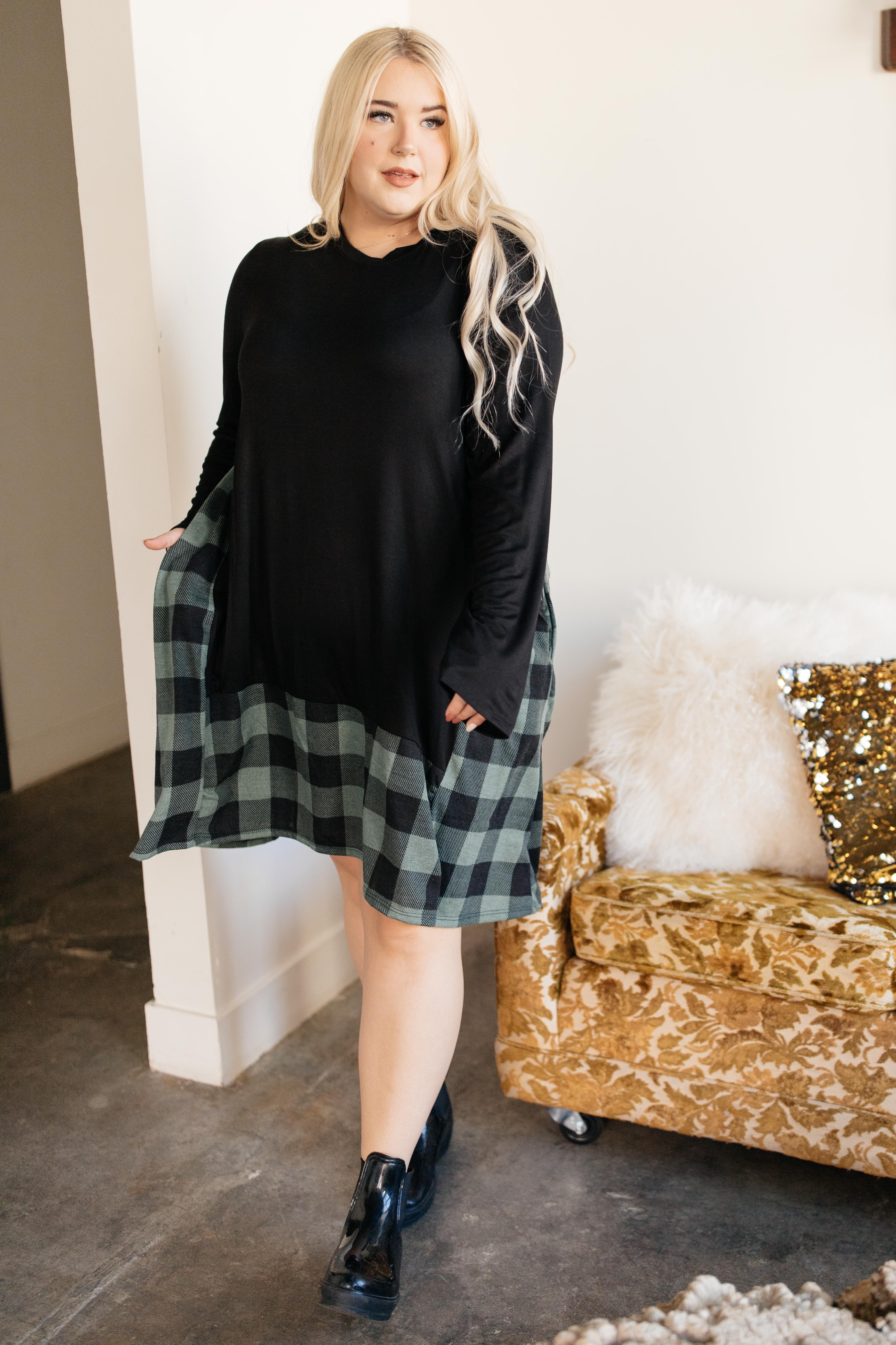 Hints Of Plaid Dress in Green
