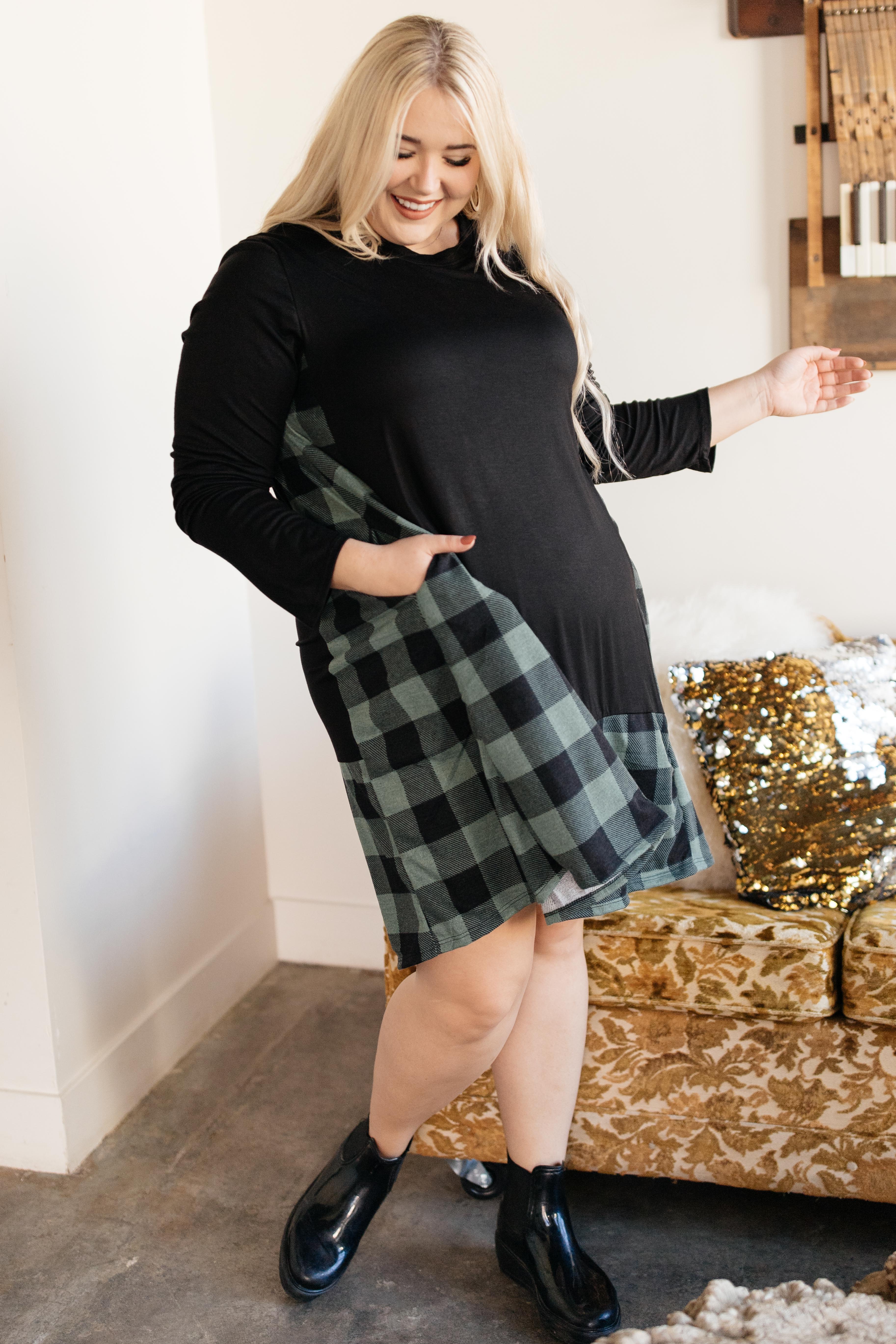 Hints Of Plaid Dress in Green