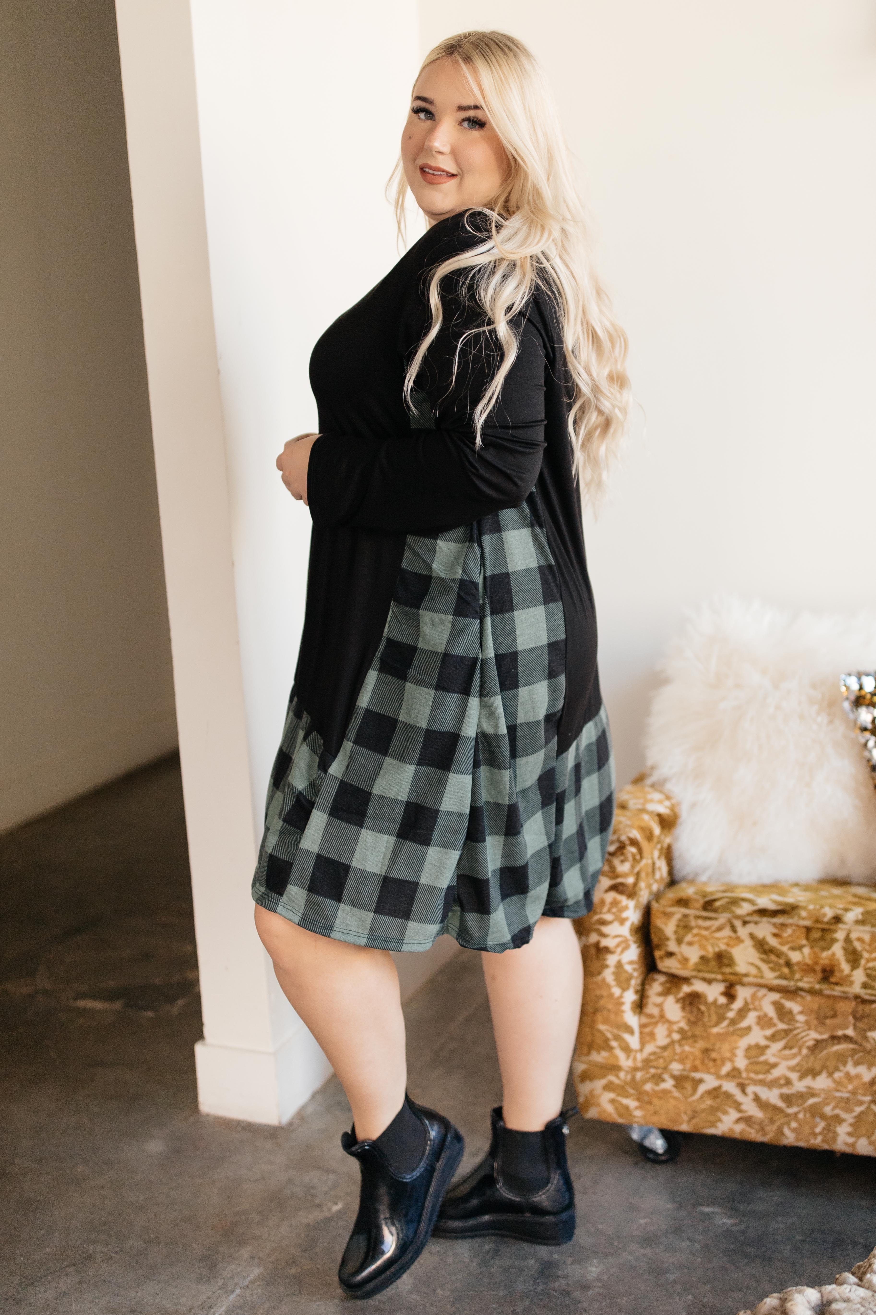 Hints Of Plaid Dress in Green