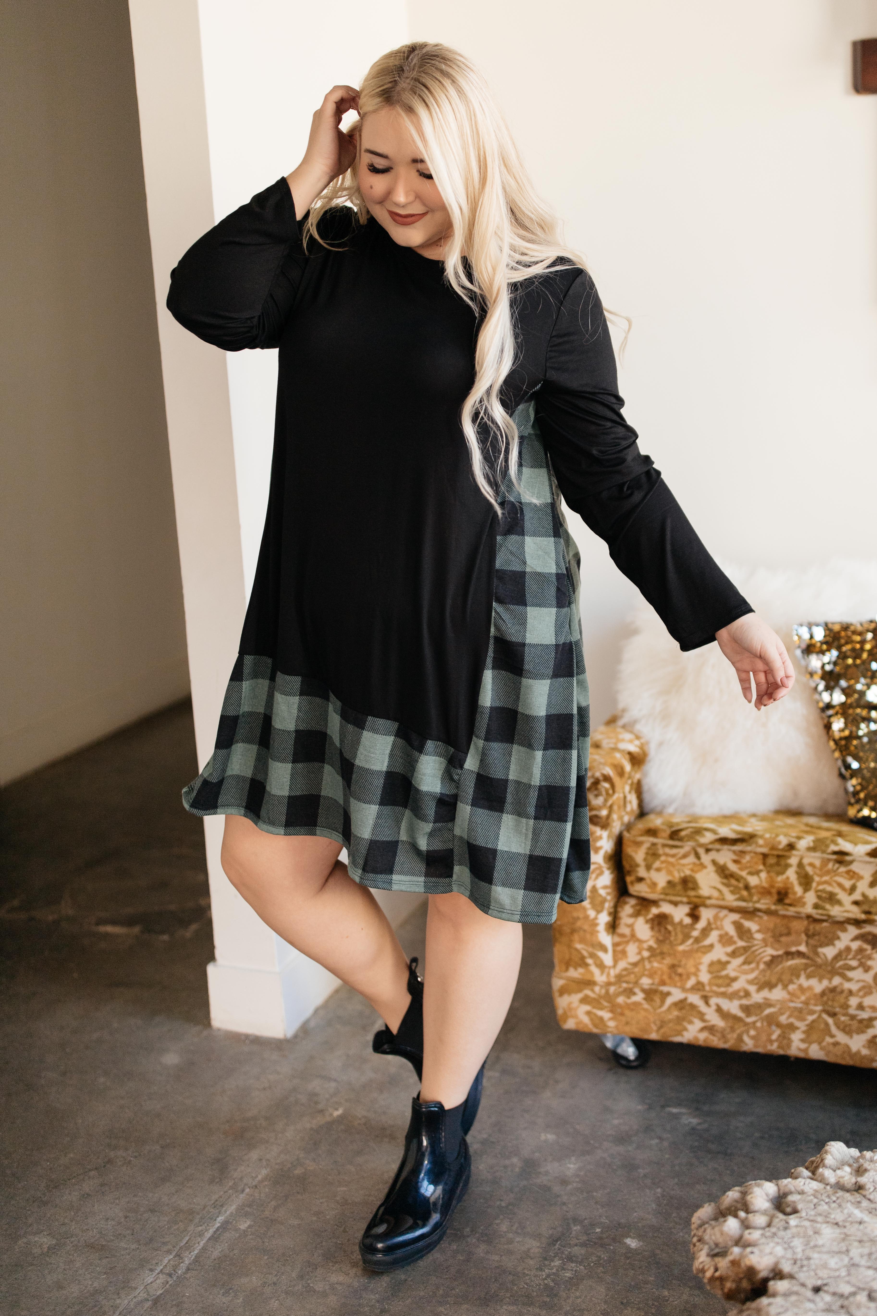 Hints Of Plaid Dress in Green