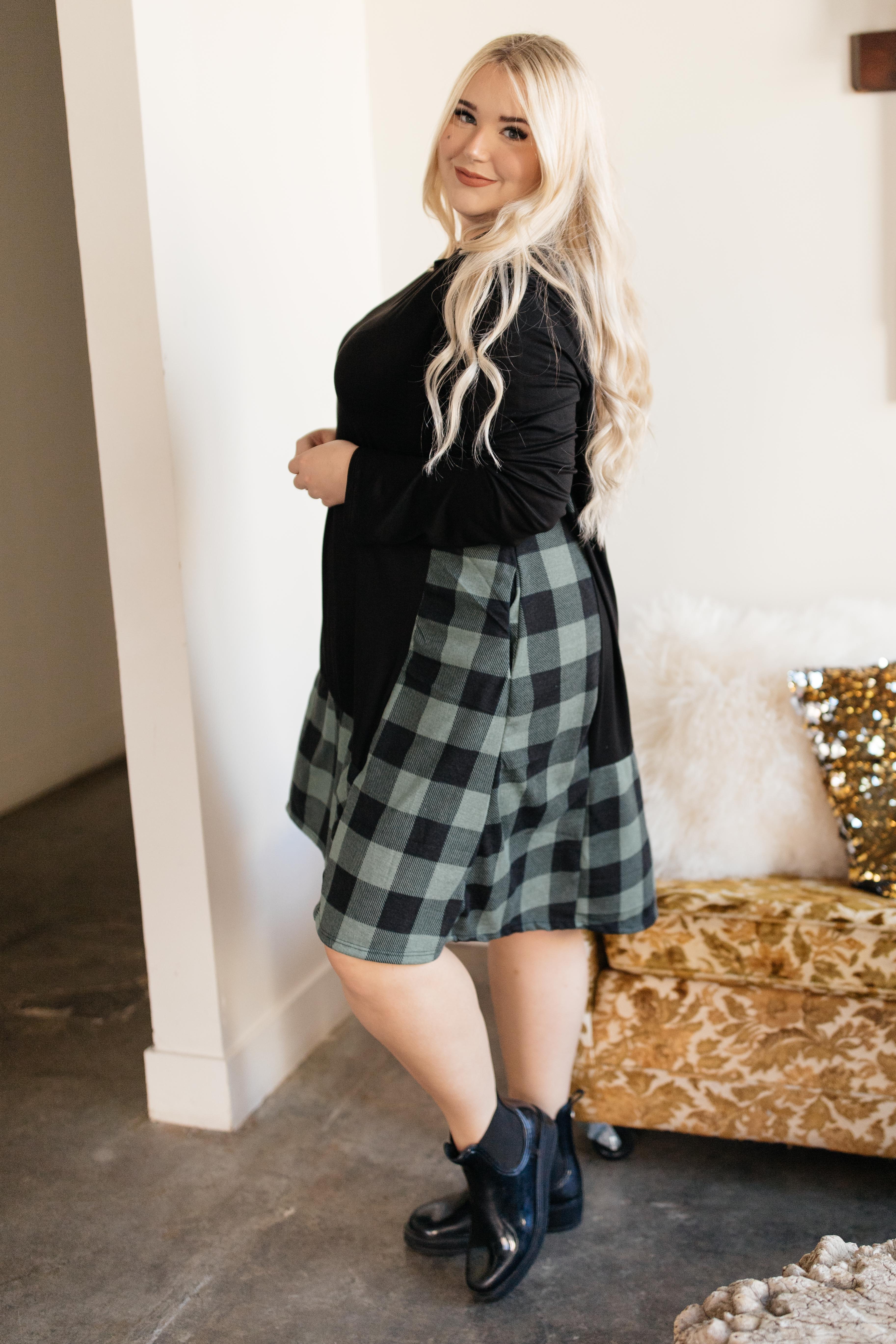 Hints Of Plaid Dress in Green